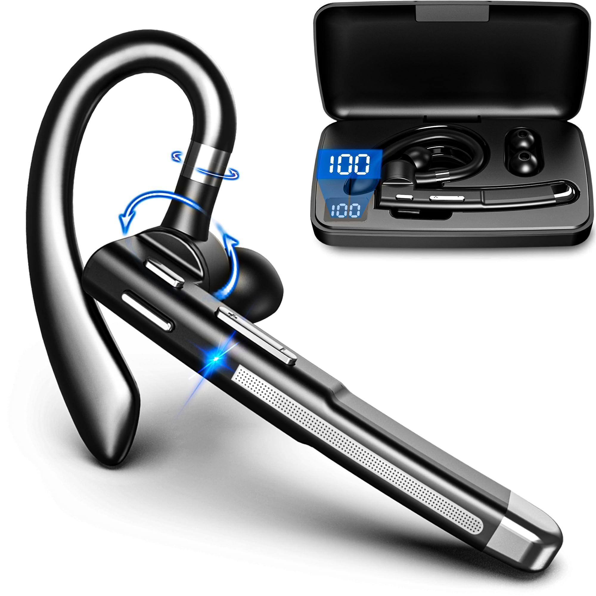 Bluetooth Headset V6.1,100Hrs Earpiece,HD Audio&Mute Button for Call