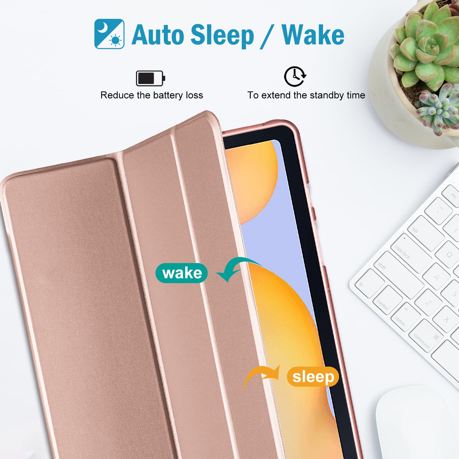 Procase Cover For Galaxy Tab S6 Lite 10.4 Case 2022 2020 With S Pen Holder(Sm P613/P619/610/P615/P617), Slim Trifold Stand Folio Case Soft Tpu Translucent Back Cover Support Auto Wake/Sleep  Rosegold