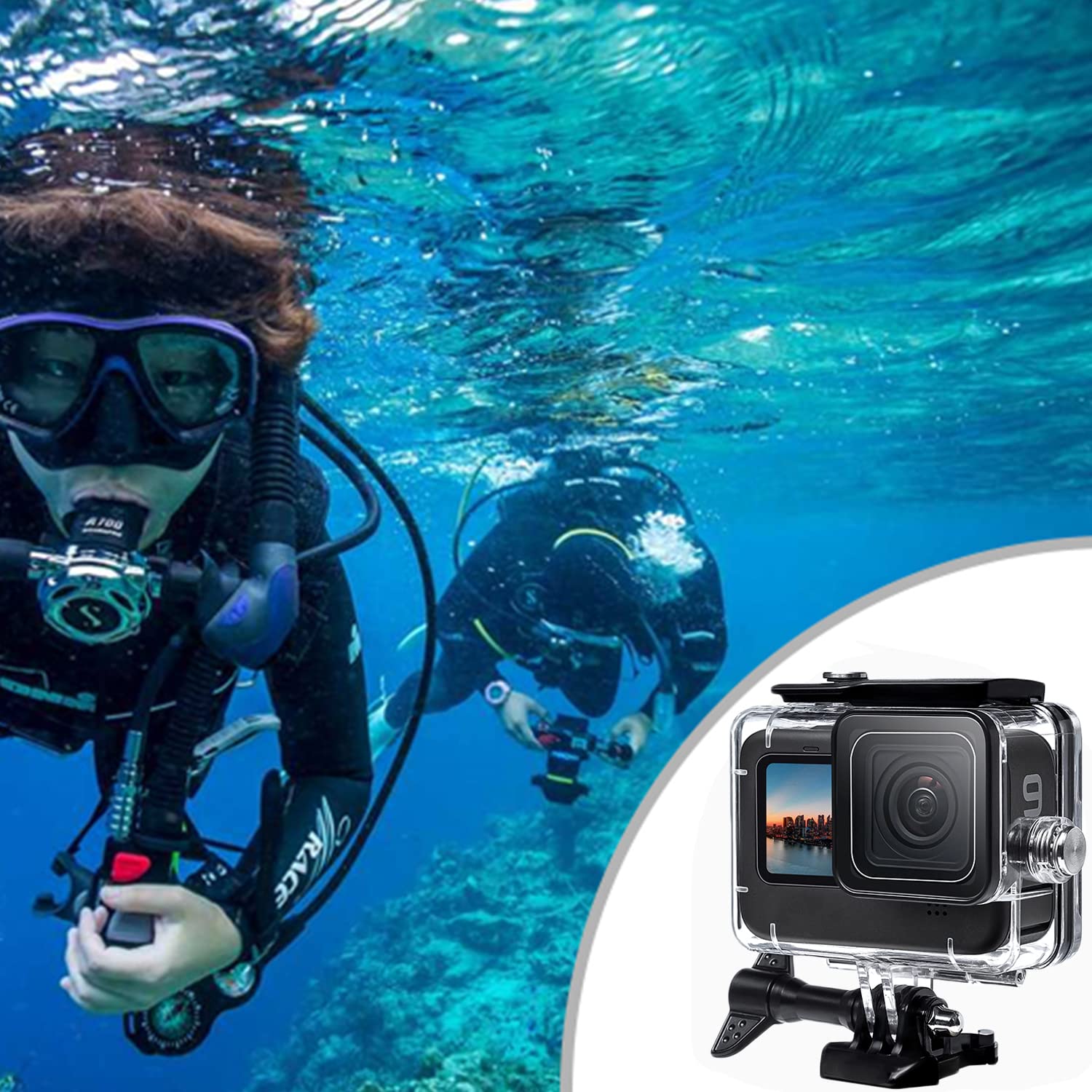 Okfun 60M/169Ft Waterproof Case For Go Pro Hero 12 Hero 11 Hero 10 Hero 9 Black,Protective Underwater Dive Housing Shell With Br