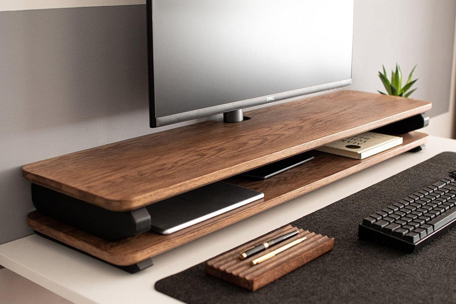 Carpentray Store Wooden Monitor Stand With Storage Organizer For Desk With Wire Hole, Tables, Office, Home, Studio, Study Table 