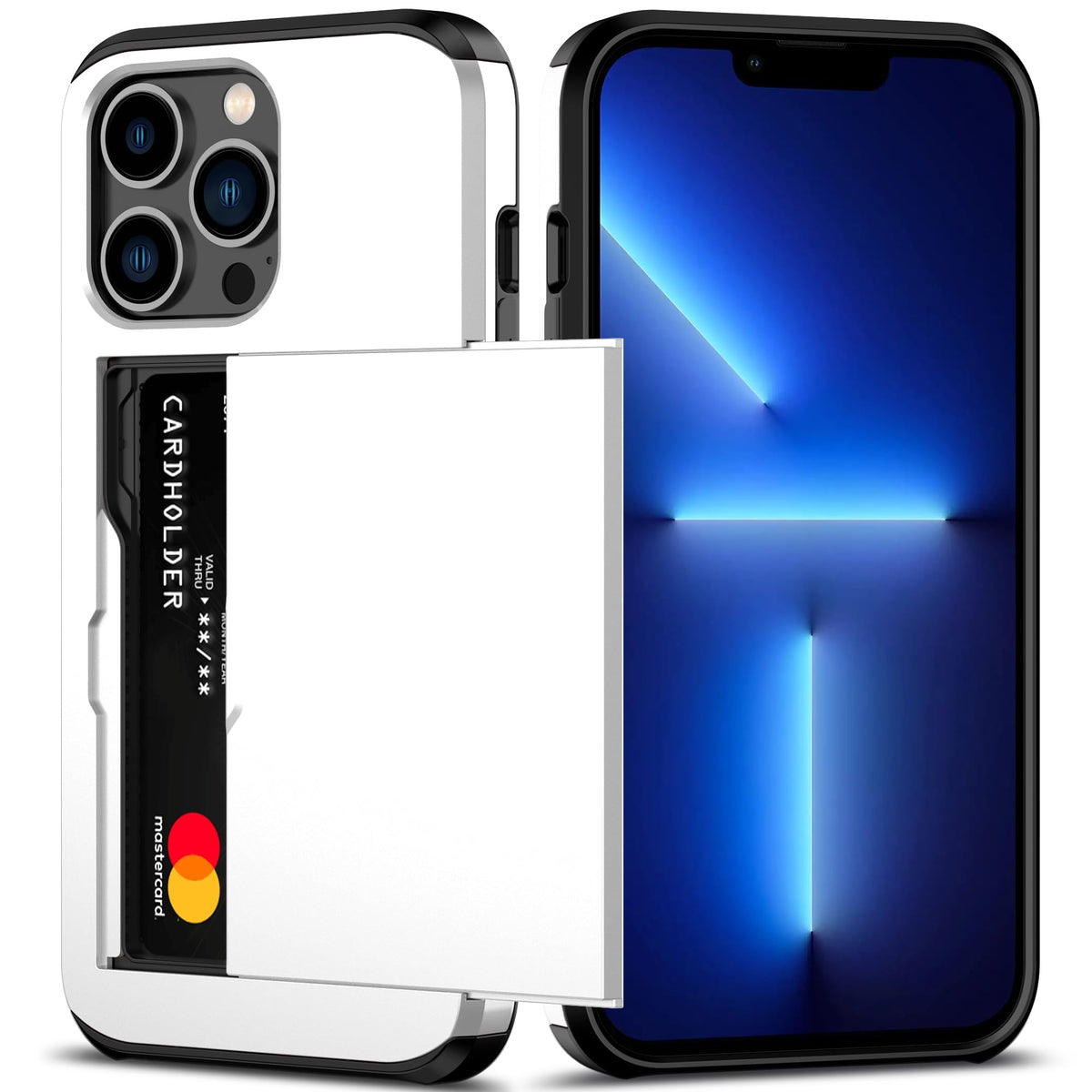 Nvollnoe For Iphone 13 Pro Case With Card Holder Heavy Duty Protective Dual Layer Shockproof Hidden Card Slot Slim Wallet Case F