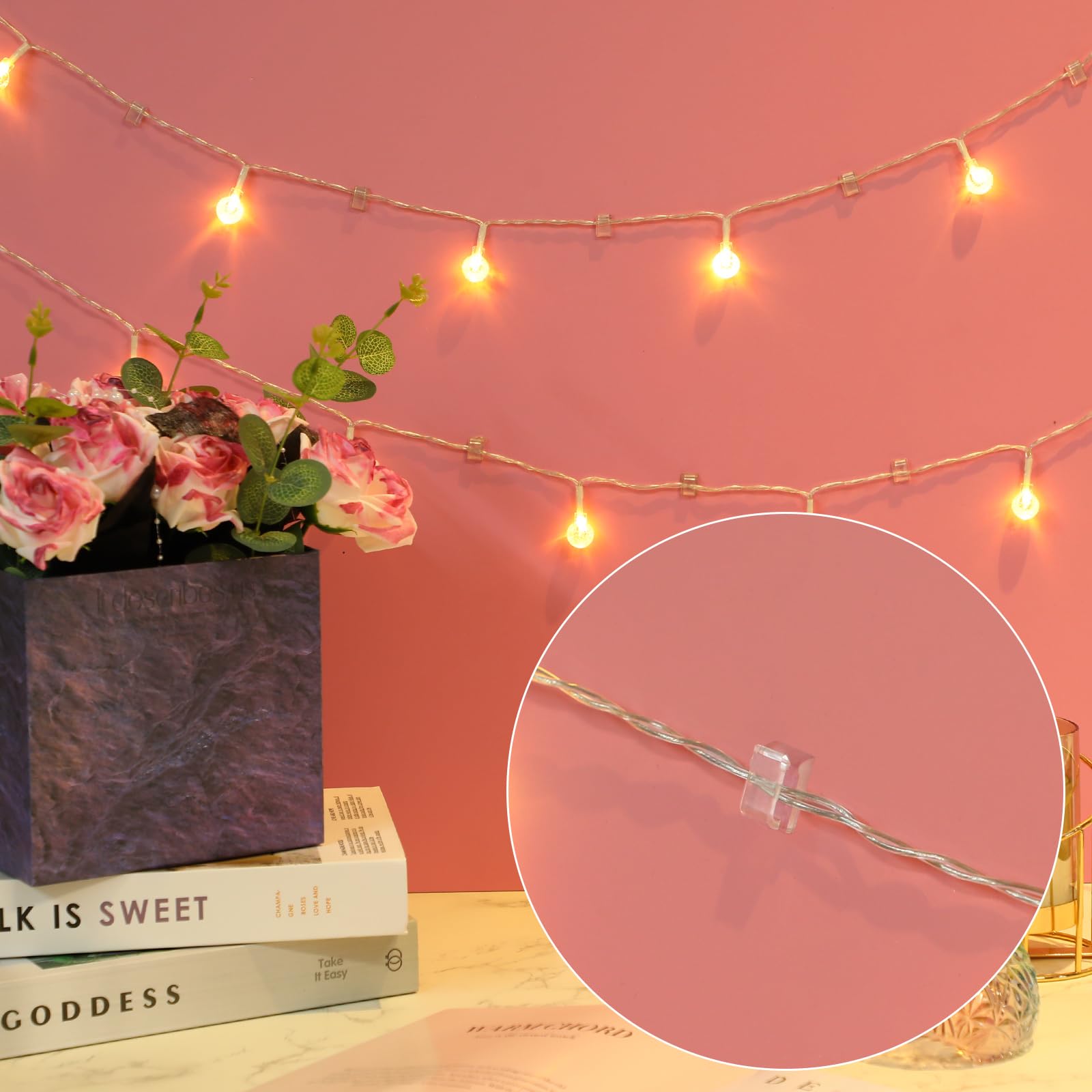 Hicarer 100 Pcs Adhesive Cable Clips Hooks For Outdoor String Lights Clips Wire Clips Cable Management Wire Cord Holder For Hang