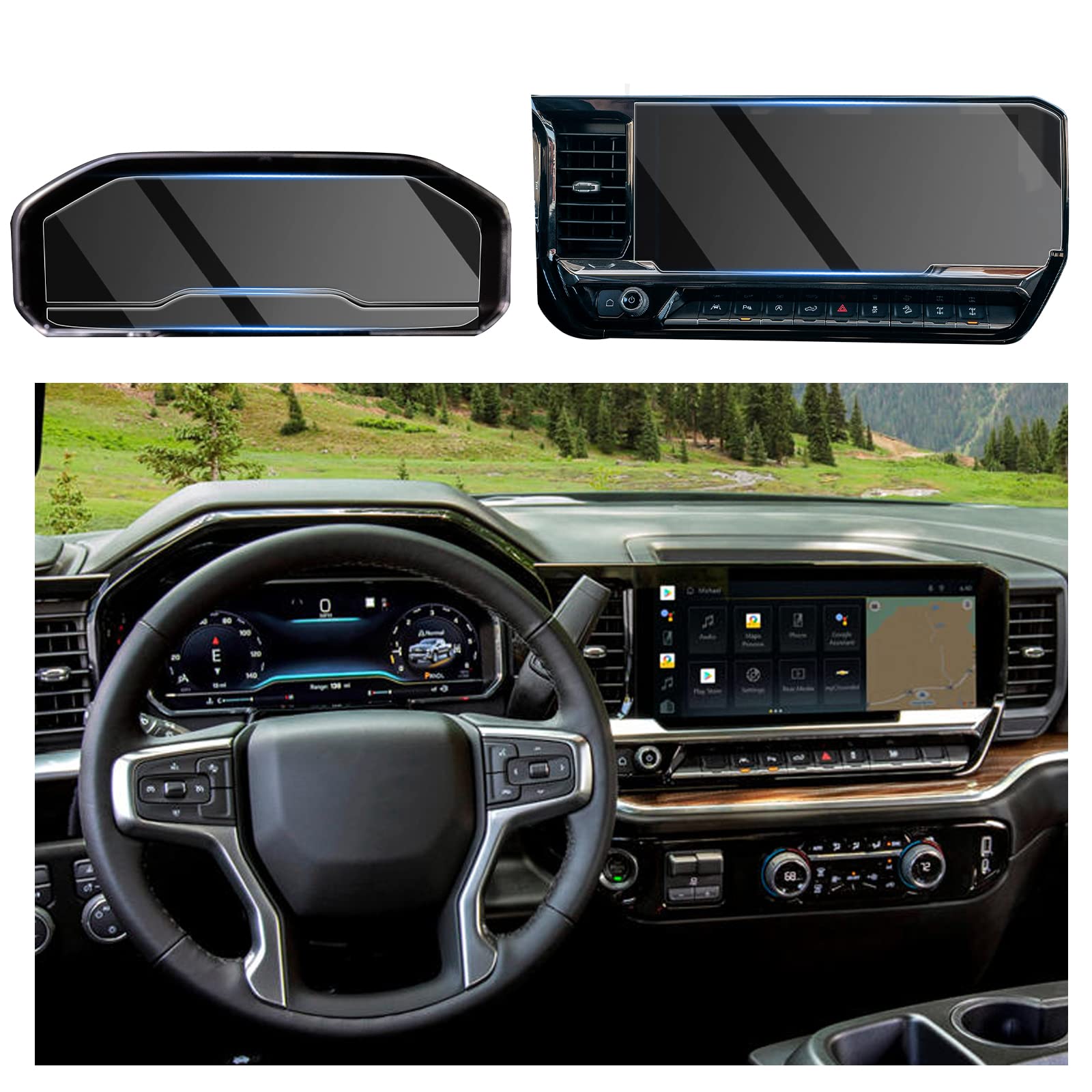 Cdefg 2022 2024 2025 Silverado Screen Protector For 2025 Silverado Sierra Truck 13.4 Inch Touch Screen Protector Foils Navigation Display Screen Protective Film Tempered Glass 2022 2025 Silverado Sierra Accessories (3Pcs For 2 Screens)