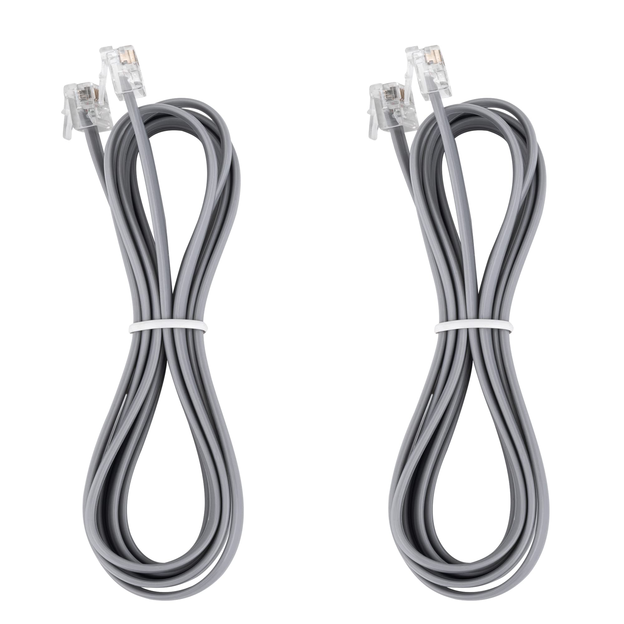 Lansensu Rj12 Cable Phone Cord Rj12 6P6C Male To Male Straight Wired For Both Data And Voice Use   2Pack (Silver, 6.6Ft)
