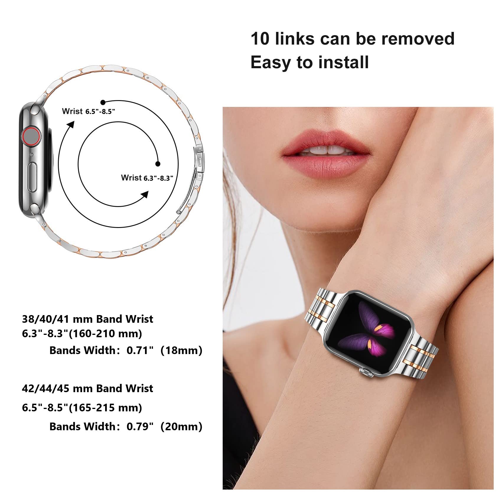 Miohhr Solid Stainless Steel Band Compatible With Apple Watch 41Mm, Metal Strap With Soft Tpu Case For Iwatch Series 9 8 7 Women