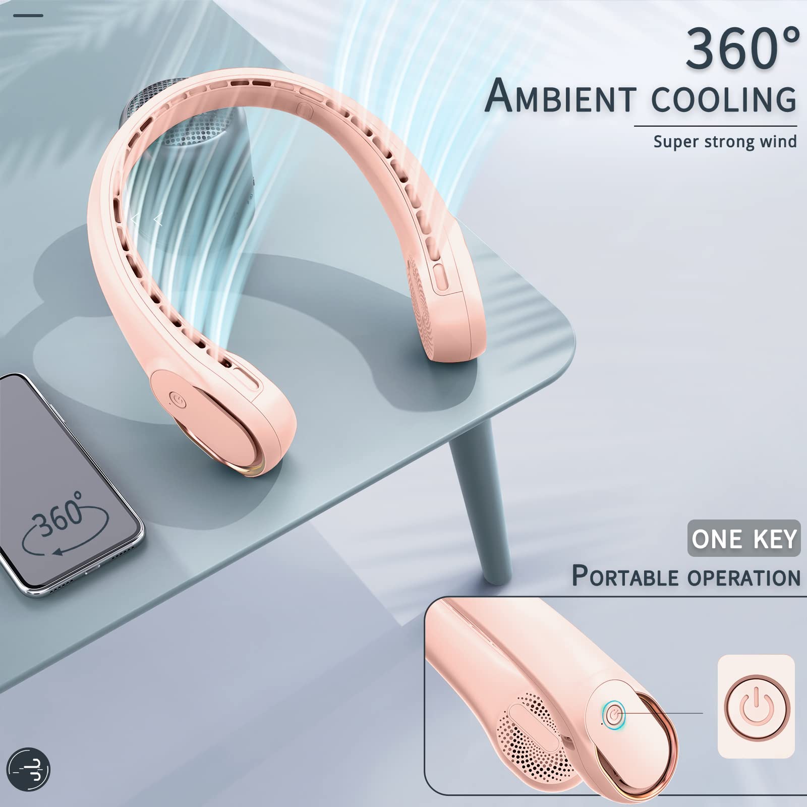 Asnug Portable Neck Fan, Neck Fans For Women, 4000 Mah Rechargeable Personal Fan,360 Hands Free Bladeless Fan, 3 Speeds Adjustab