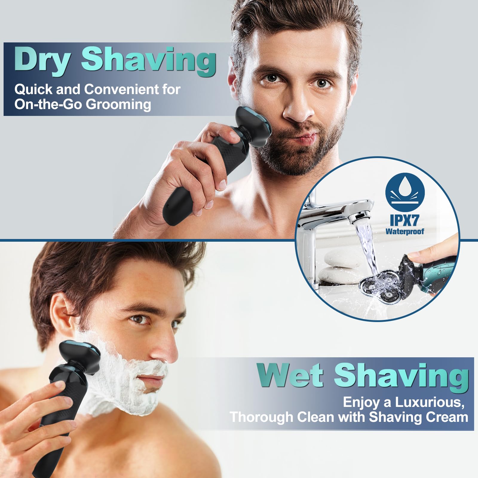 Electric Razor For Men, Mens Rotary Shavers, Waterproof, Wet And Dry Rechargeable Electric Shaver For Mens Faces With A Cordle
