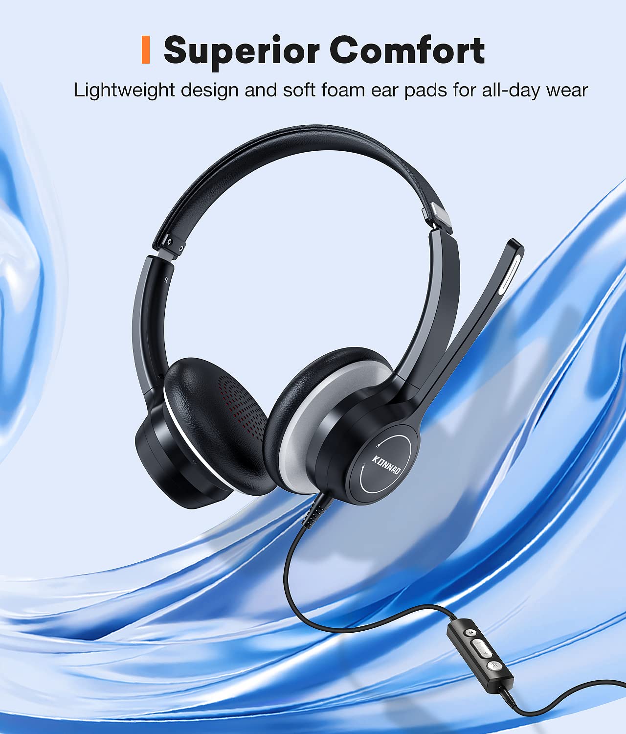 Konnao Usb Headset With Microphone, 3.5Mm Wired Computer Headsets With Noise Cancelling Microphone, Stereo Headphones With Mic F