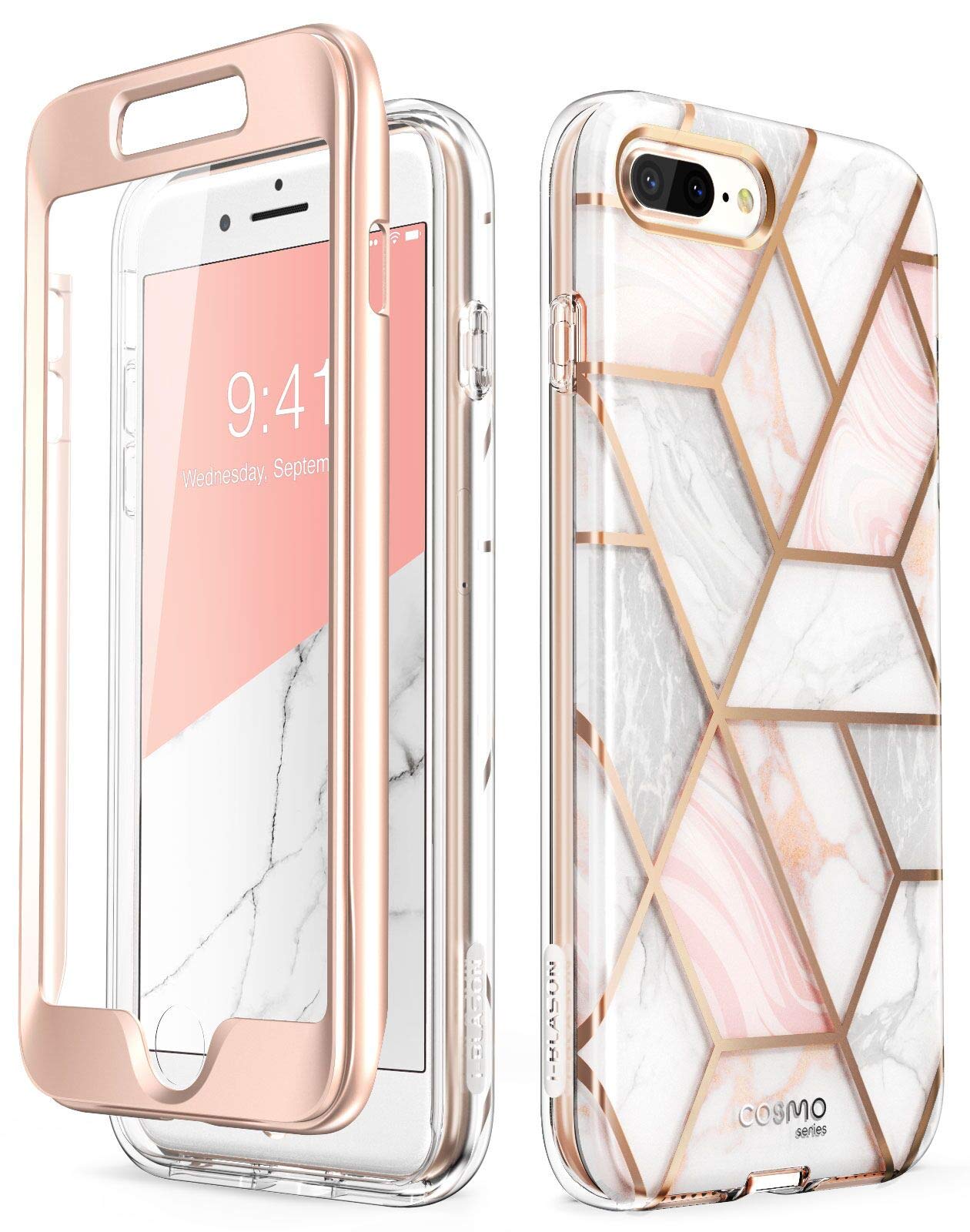 i-Blason Cosmo Glitter Clear Bumper Case for iPhone 8 Plus/iPhone 7 Plus, Marble