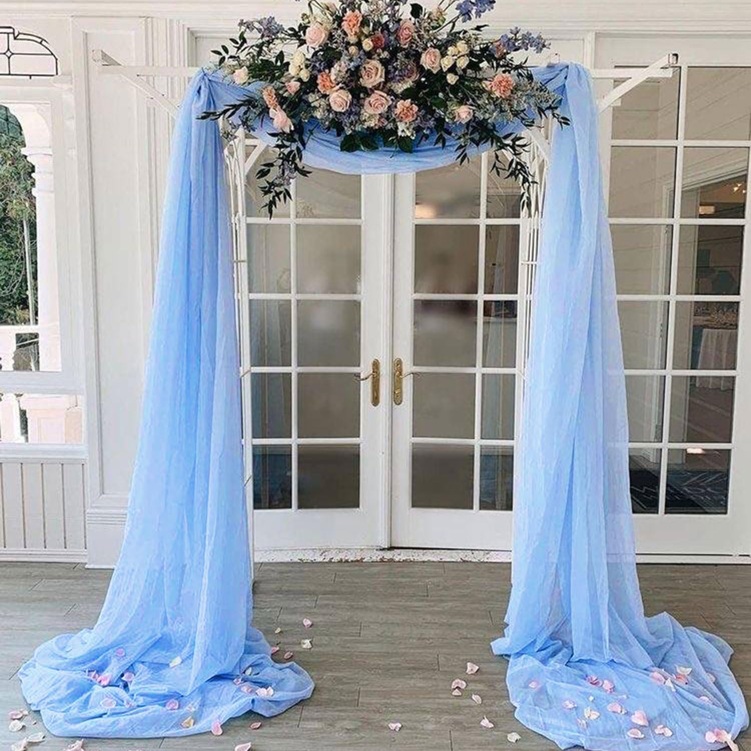 Fuhsy Chiffon Wedding Arch Draping Fabric 20Ft 1 Panel Wedding Arch Fabric Drape Baby Blue Sheer Backdrop Curtains For Parties W