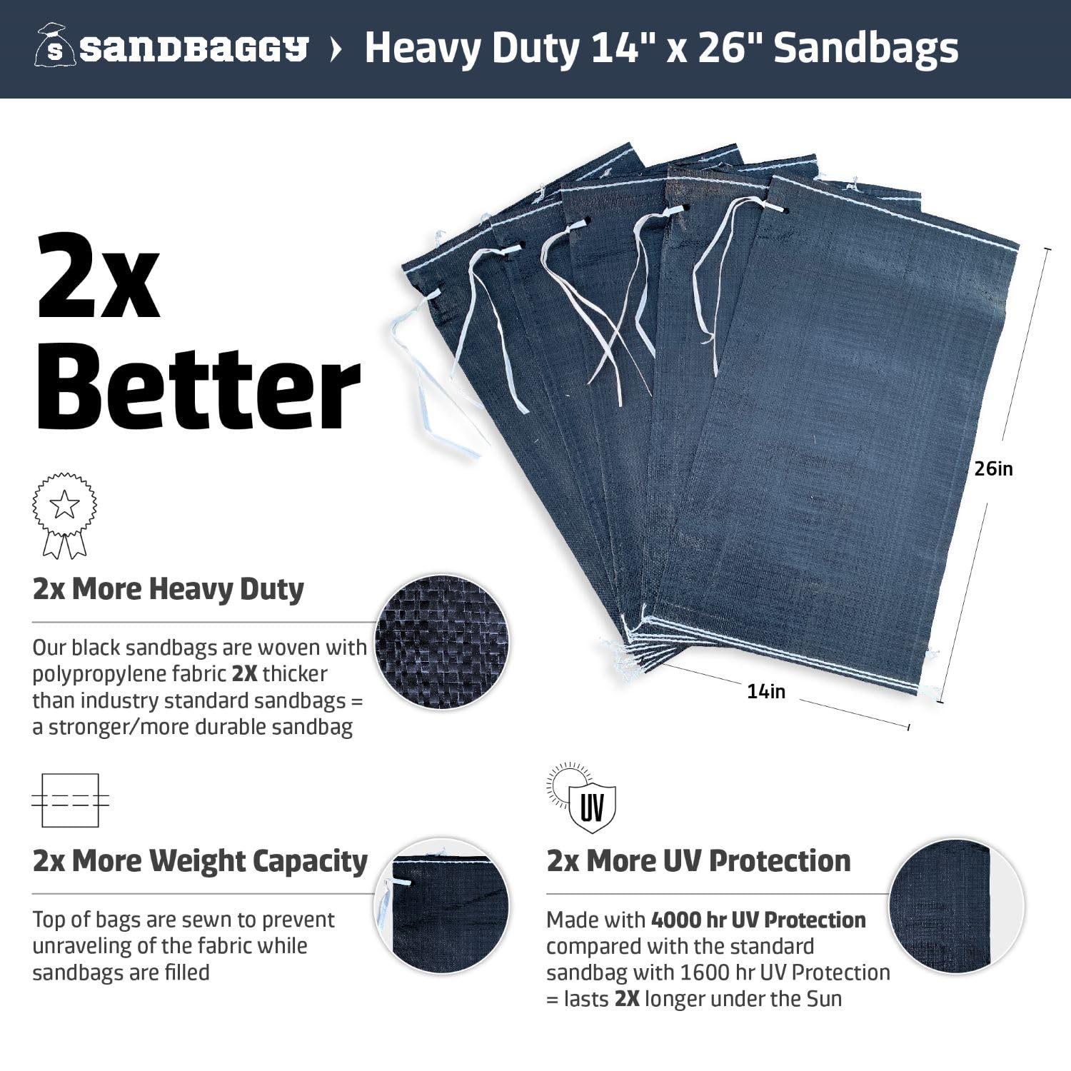 Sandbaggy Black Sandbags | Military Grade Empty Poly Bags | 14 Inch X 26 Inch | Tough 100 Lb Weight Capacity | Great For Use As