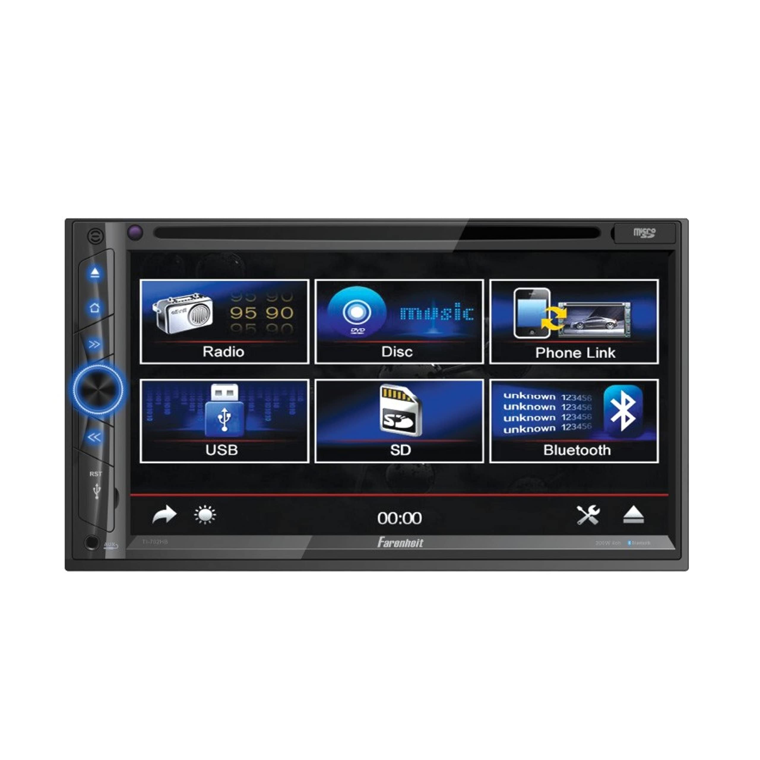 Farenheit 7'' Lcd Ddin Indash Dvd Player Bluetooth Android Phonelink Remote