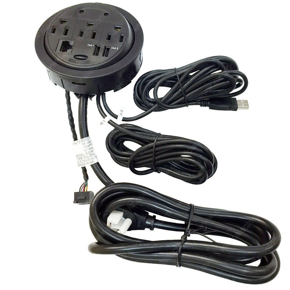 Kable Kontrol Powertap Desk Outlet Power Grommet   3 Ac Outlets / 1 Ethernet / 2 Usb (Power Or Data) | 8 Feet Long Heavy Duty Po