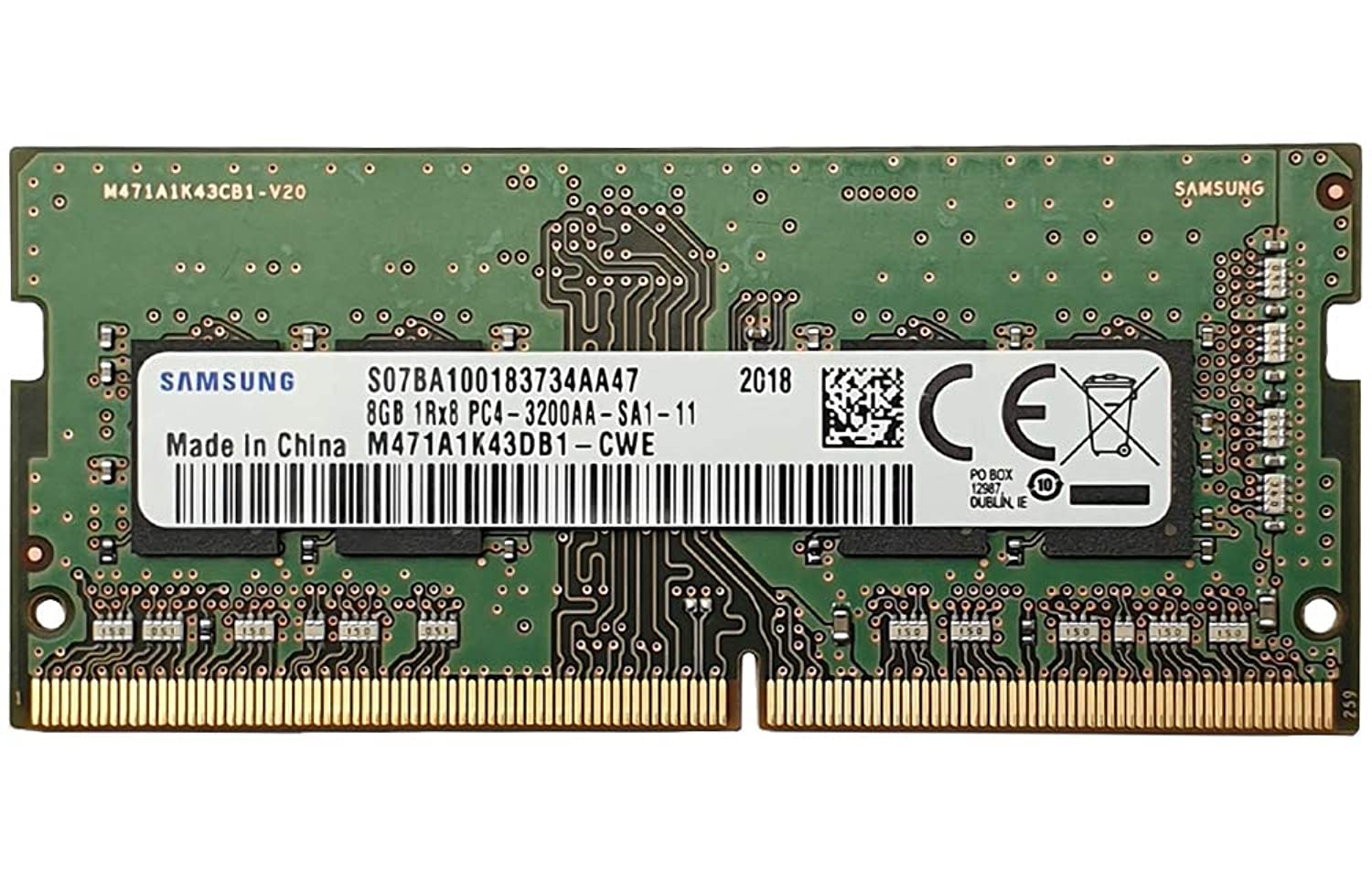 Samsung 8Gb Ddr4 3200Mhz Pc4 25600 (Pc4 3200Aa) Cl22 Sodimm 1Rx8 Single Rank 1.2V 260 Pin Laptop Ram Memory