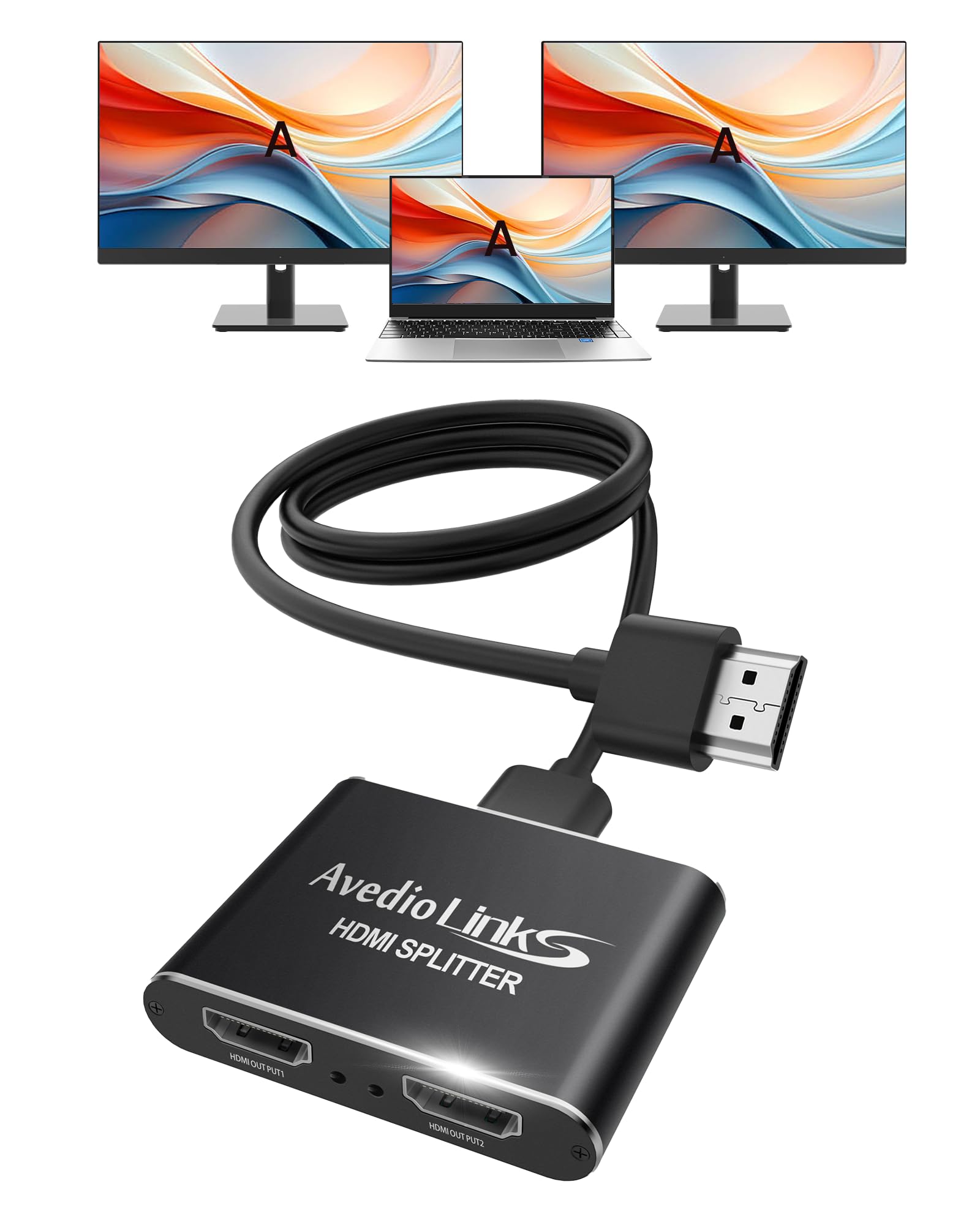Avedio Links 4K@60Hz Hdmi Splitter, 2 Way 1 In 2 Out Hdmi Splitter With 4 Ft Hdmi Cable For Dual Monitors, 1X2 Hdmi 2.0 Splitter