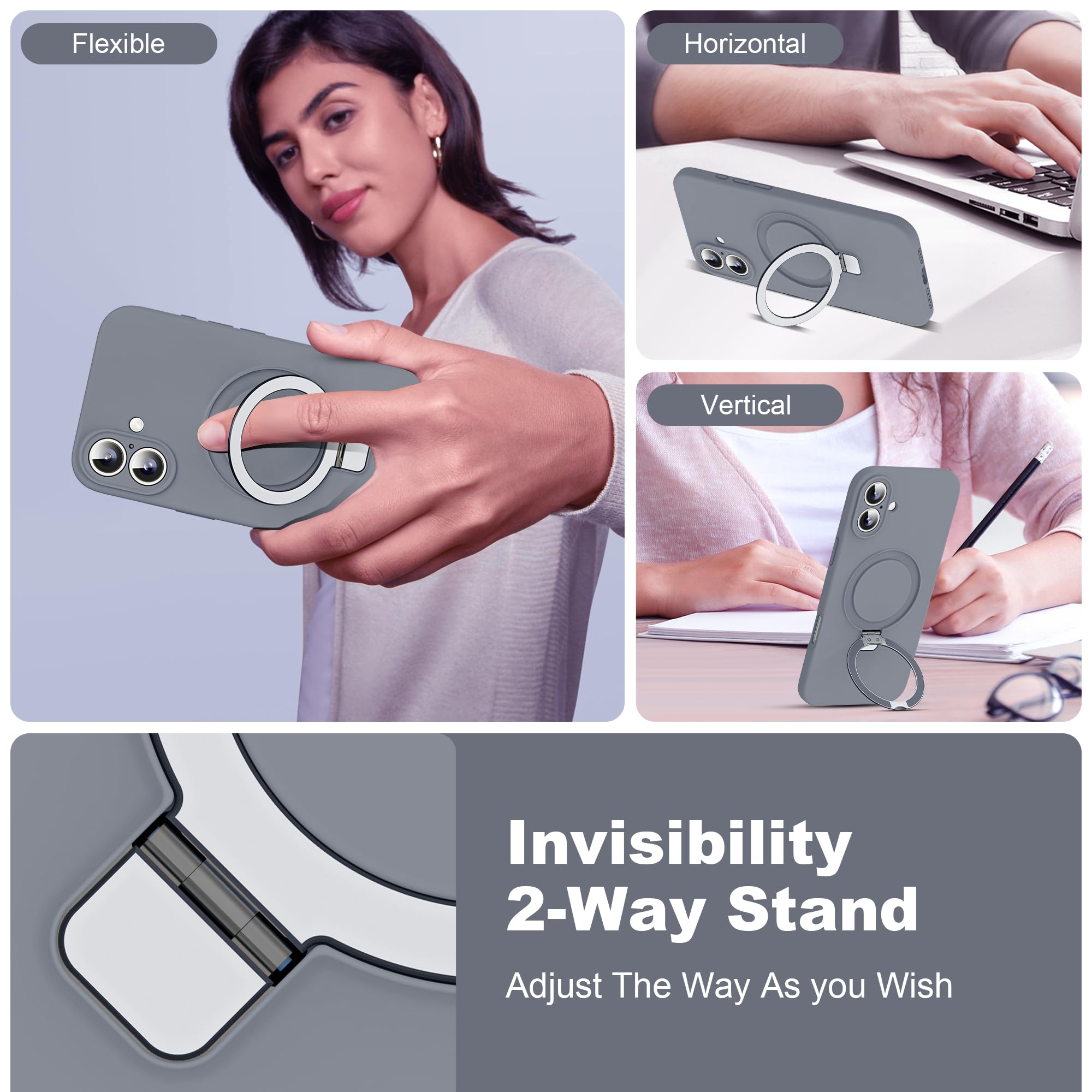 Skylmw Designed For Iphone 16 Case With Magnetic Invisible Stand Compatible With Mag Safe Military Drop Tested Shockproof Silico