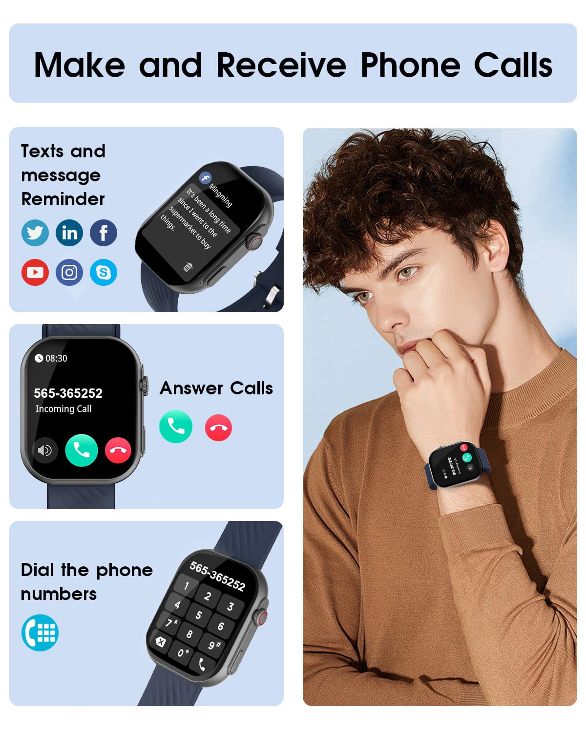 Smart Watch For Men Women (Answer/Make Call), 2.0''Smartwatch Fitness Tracker With 100+ Sport Modes, Heart Rate/Sleep Monitor, P