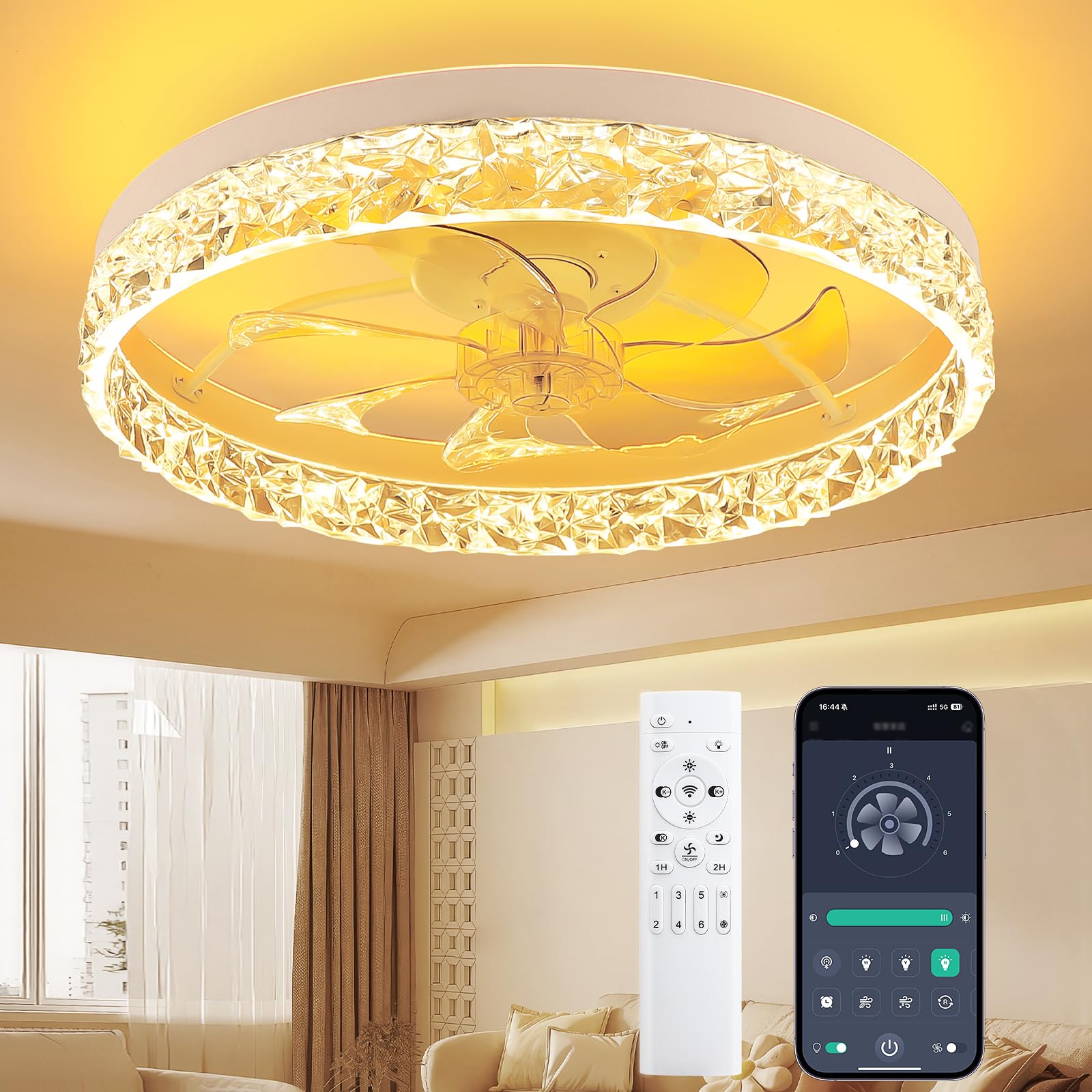 Vookea 2 In 1 Ceiling Fans With Lights And Remote Flush Mount, 20    Bedroom Bluetooth Ceiling Fans With Lights, 3000 6500K Blad