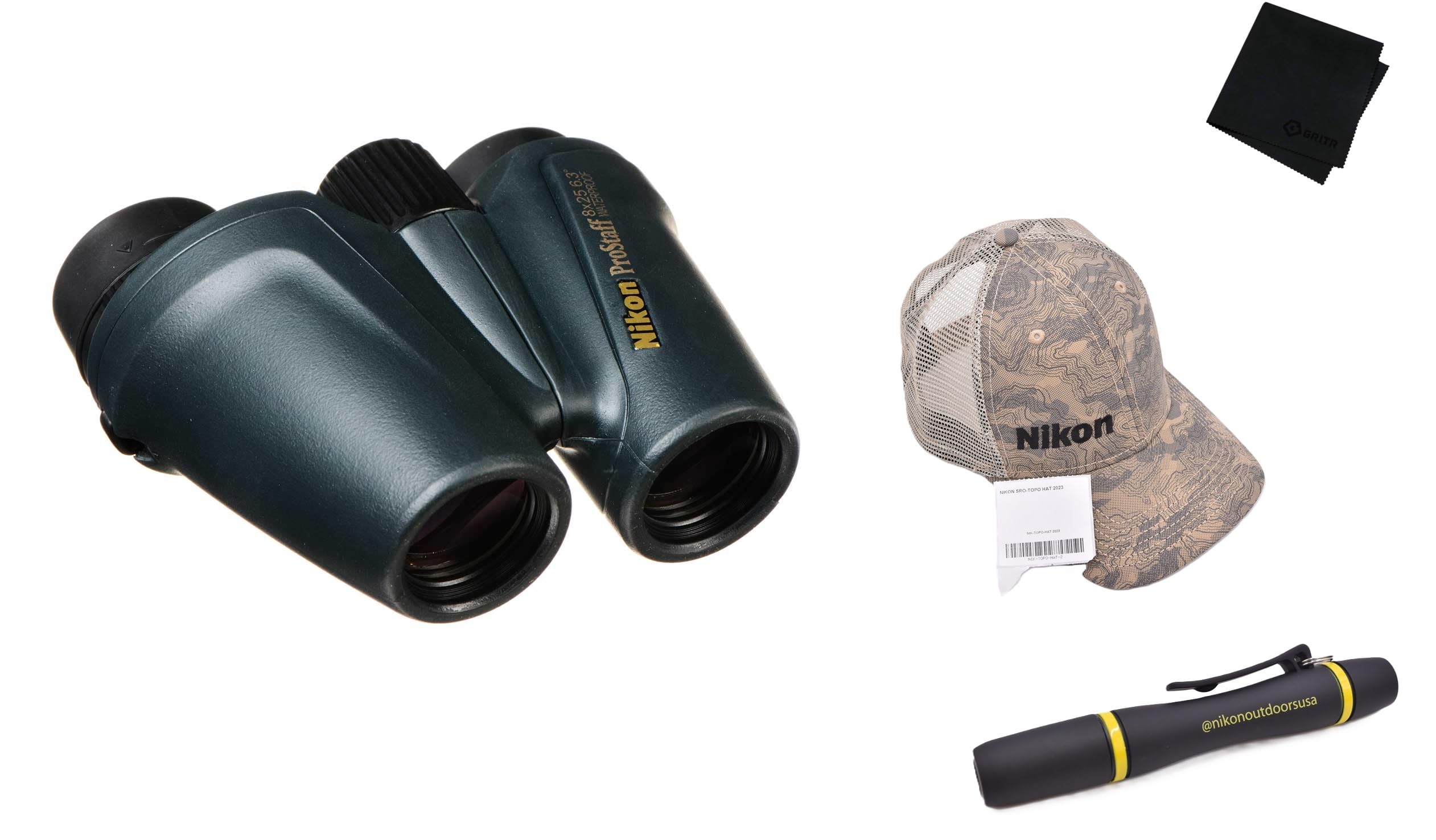 Nikon Prostaff 8X25 Binoculars & Topo Hat & Lens Pen & Gritr Microfibre