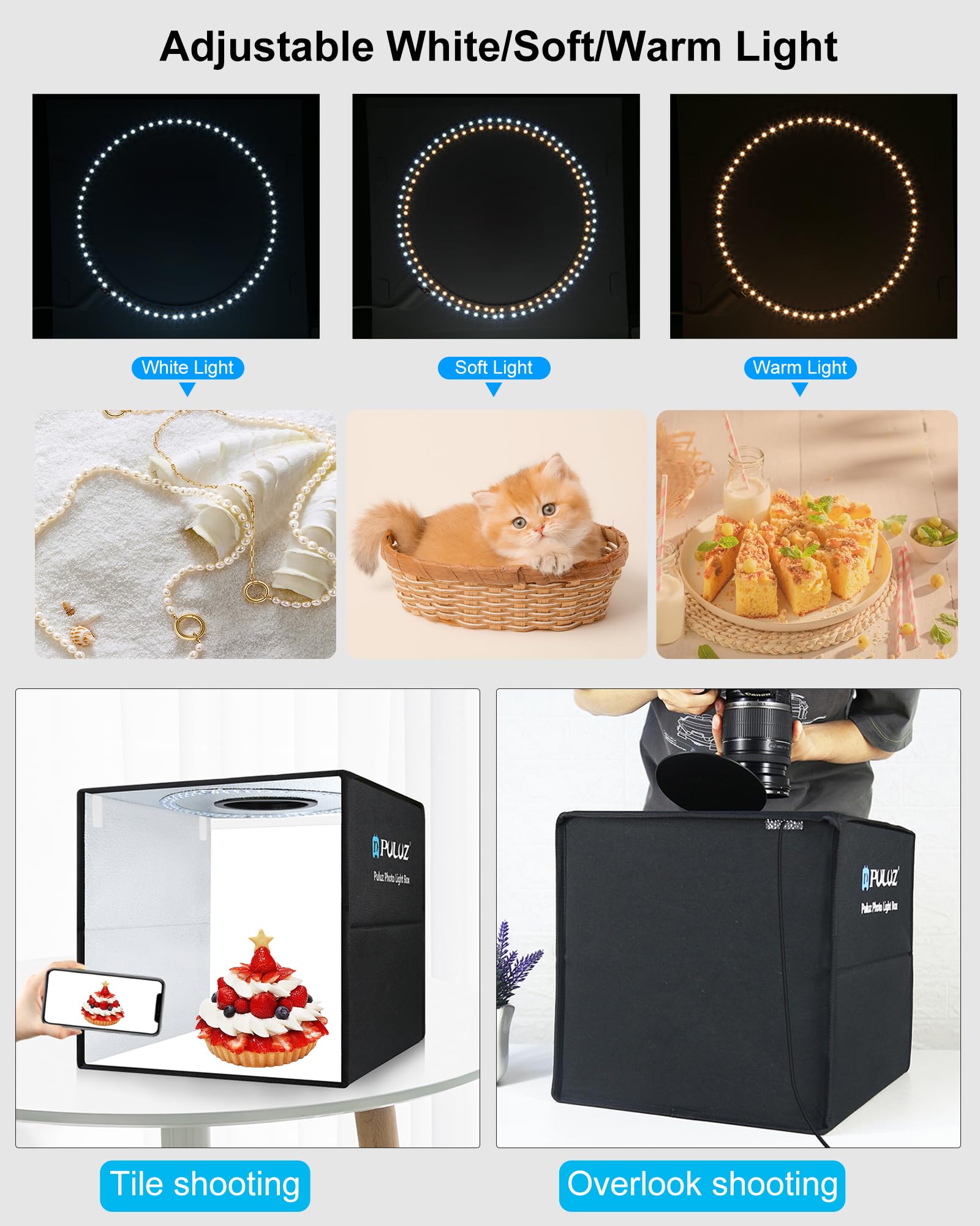 Puluz Light Box For Product Photography, 20''X20'' Portable Photo Studio Large Photo Booth Lightbox Jewelry Food Photography Pic