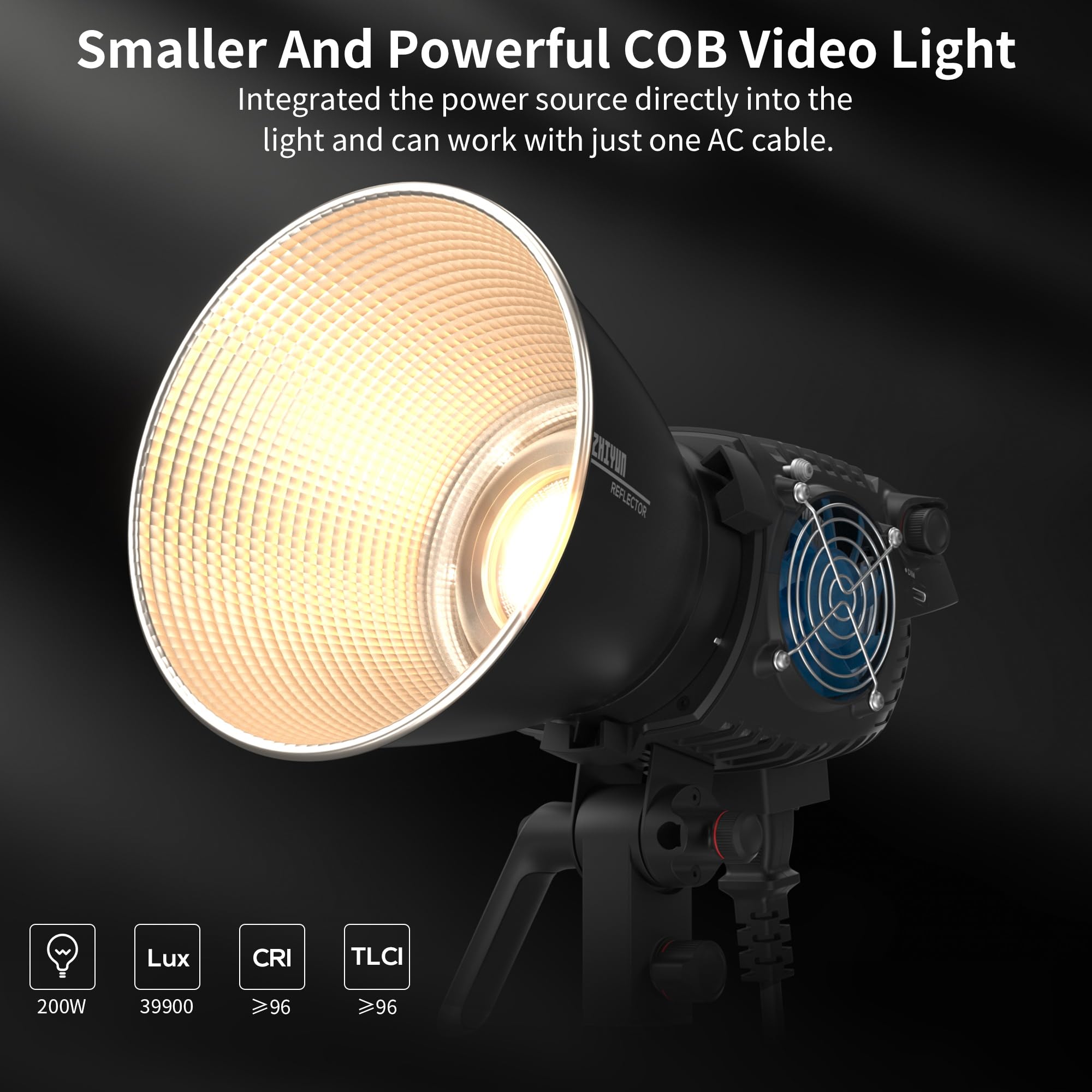 Zhiyun Molus B200 200W Cob Led Video Light 2700K 6500K Cri 96+ Tlci 96+ 39990 Lux/1M App Control 13 Scene Effects Bowens Mount S