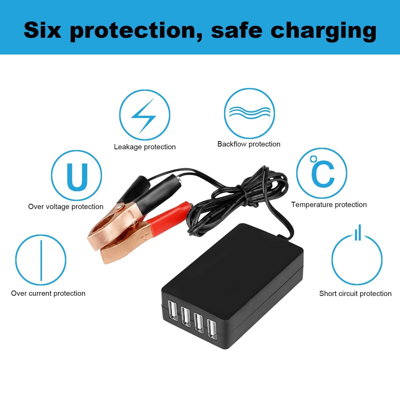 Dc Converter With Battery Clip 12V 24V To 5V 8A Usb Power Adapter Buck Regulator Charger, 4 Ports Automatically Identify Shunt C
