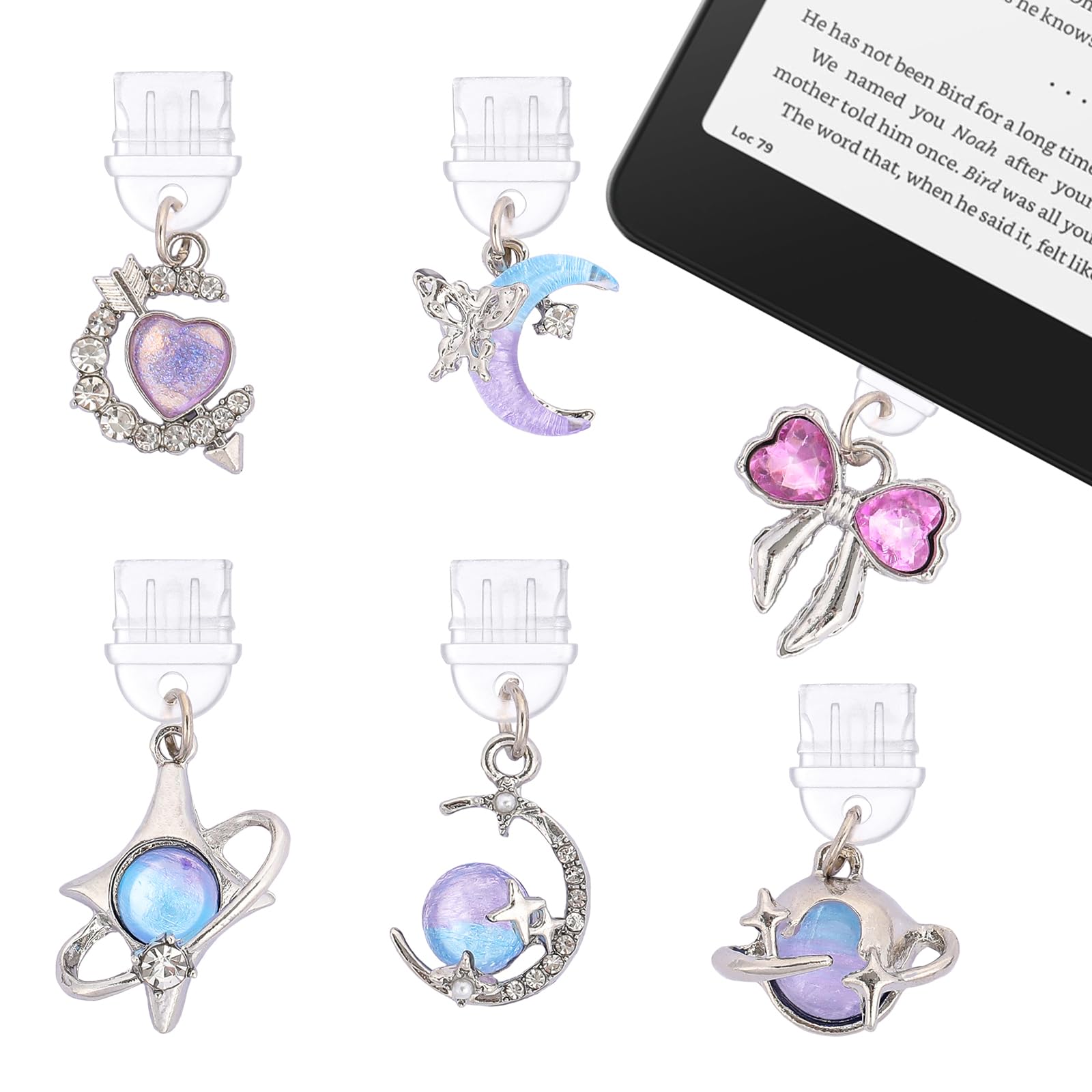 TAKEALOOKO 6 Pcs Y2K Dust Plug Charm - Constellation Aesthetic Pendant Compatible with Kindle & Phone Type C Anti-Dust Plugs, Gi