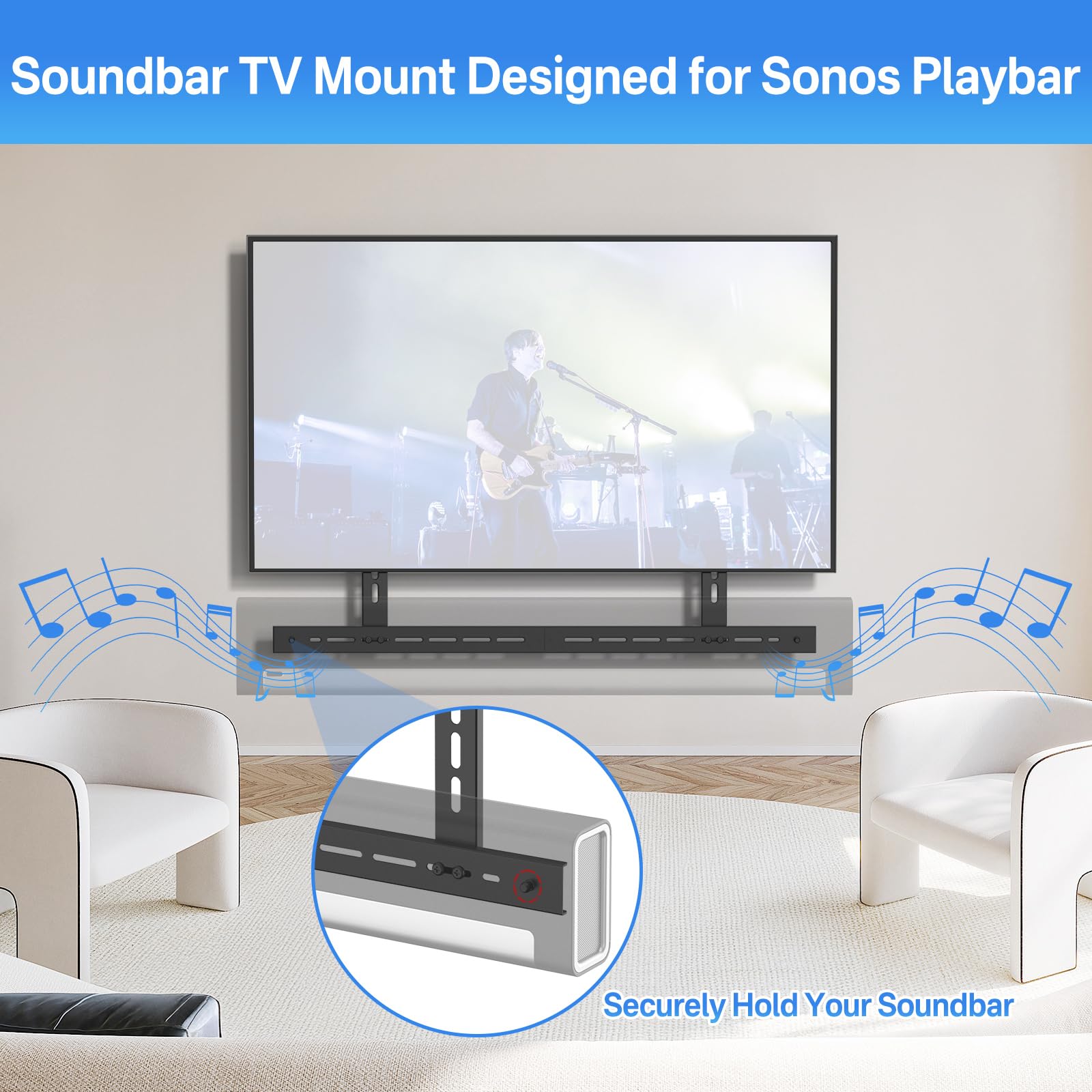 Yibracki Upgrade Height Adjustable Soundbar Tv Mount For Sonos Playbar Mount Under Or Above Tv With Hardware Kits Easy To Instal