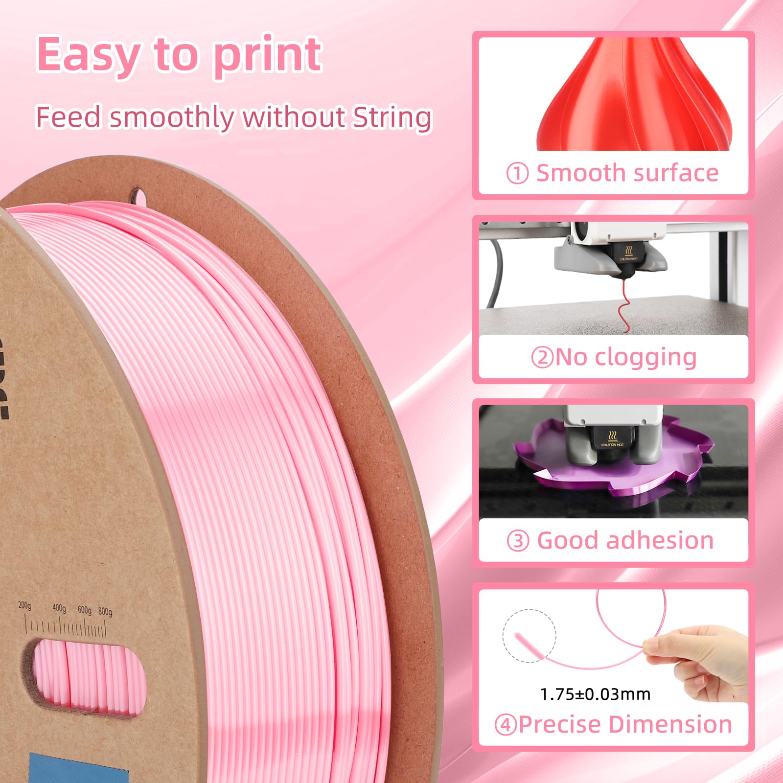 3Dhojor Silk Pla Filament 1.75Mm, Pla Filament 1.75Mm Silk Shiny 3D Printer Filament, 1Kg Cardboard Spool (2.2Lbs), Dimensional