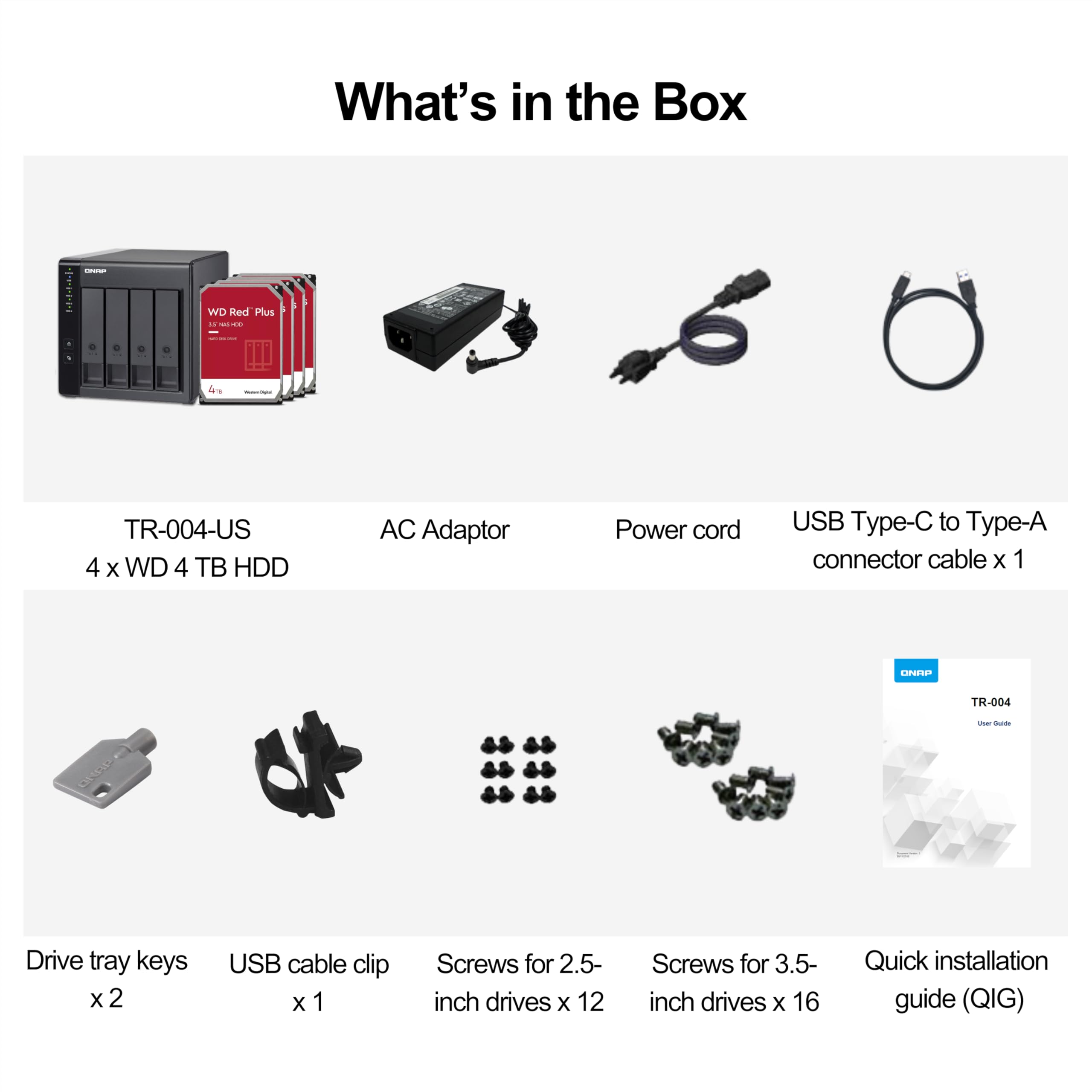 QNAP TR 004 44WD US 4 Bay DAS (USB Type C) with 12TB Storage Capacity, Preconfigured RAID 5 WD Red Plus HDD Bundle