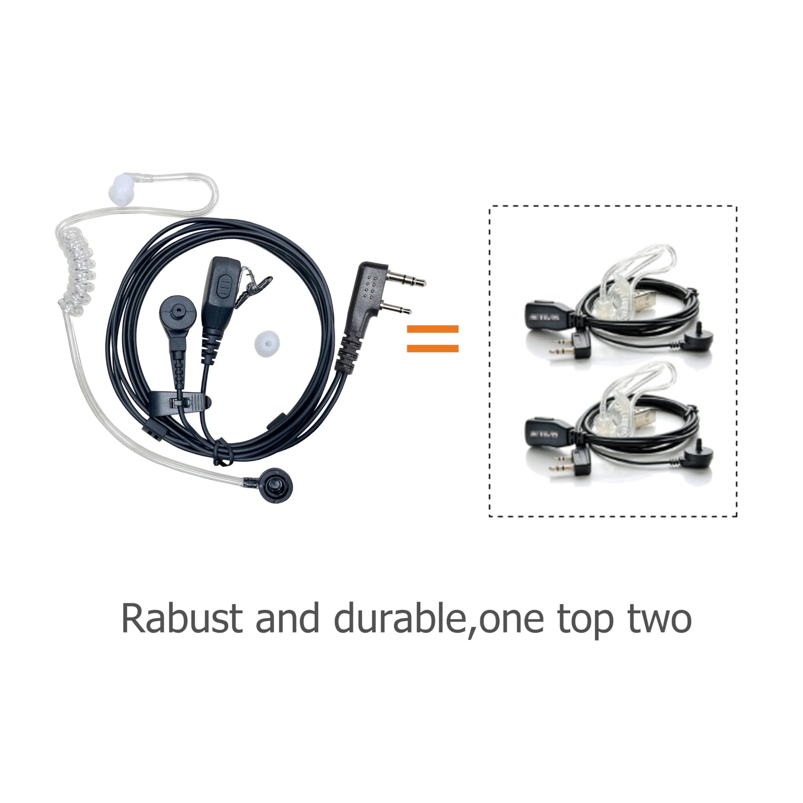 Shon Walkie Talkie Earpiece With Mic   2 Pin Acoustic Tube Earpiece For Crystal Clear Sound, Compatible With Kenwood Baofeng And