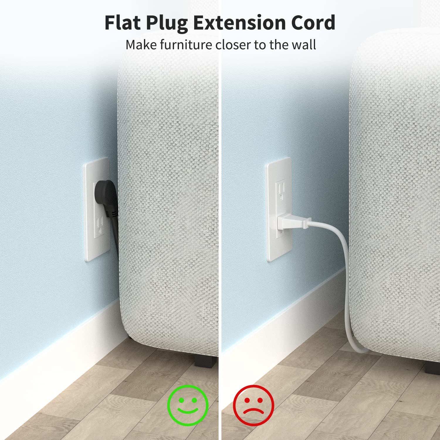 Firmerst 1875W Flat Plug Extension Cord 3 Feet 14 Awg 15A Black, 2 Packs