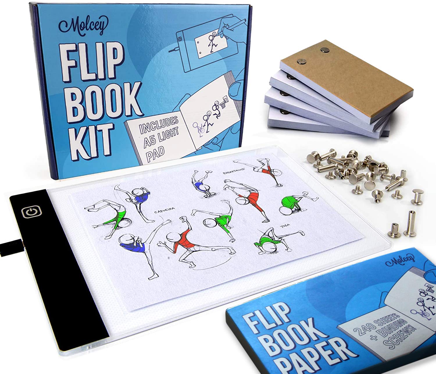 Flip Book Kit With Led Light Pad. Includes 240 Sheets Flip Book Paper With Screws For Drawing And Tracing. Animation Paper/Blank