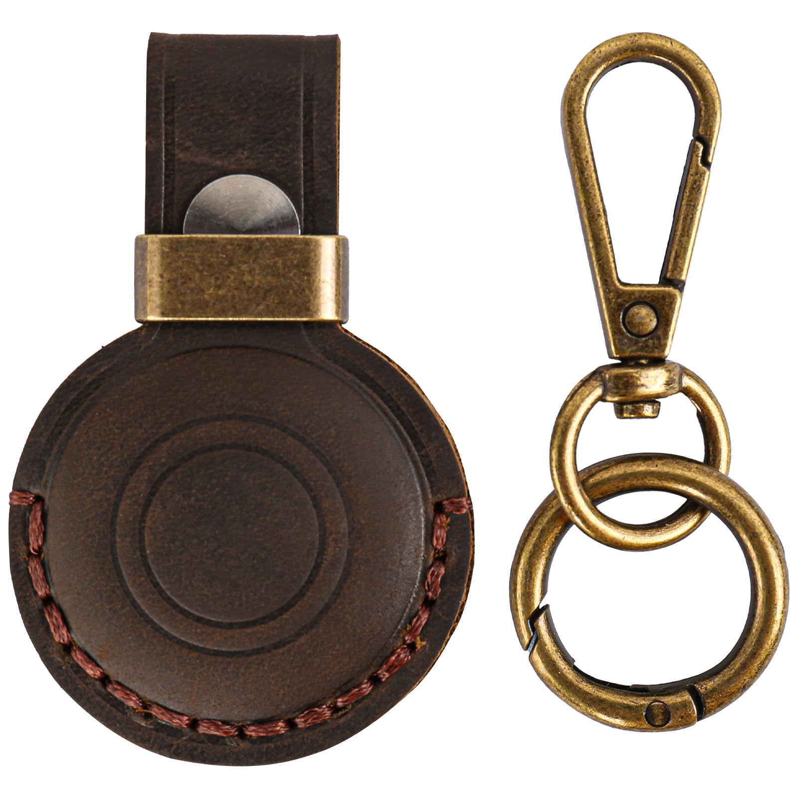 Handmade Genuine Leather Holder Case For Airtag - Vintage Design,Premium Leather Cover For Apple Air Tag Keychain(Coffee Brown)