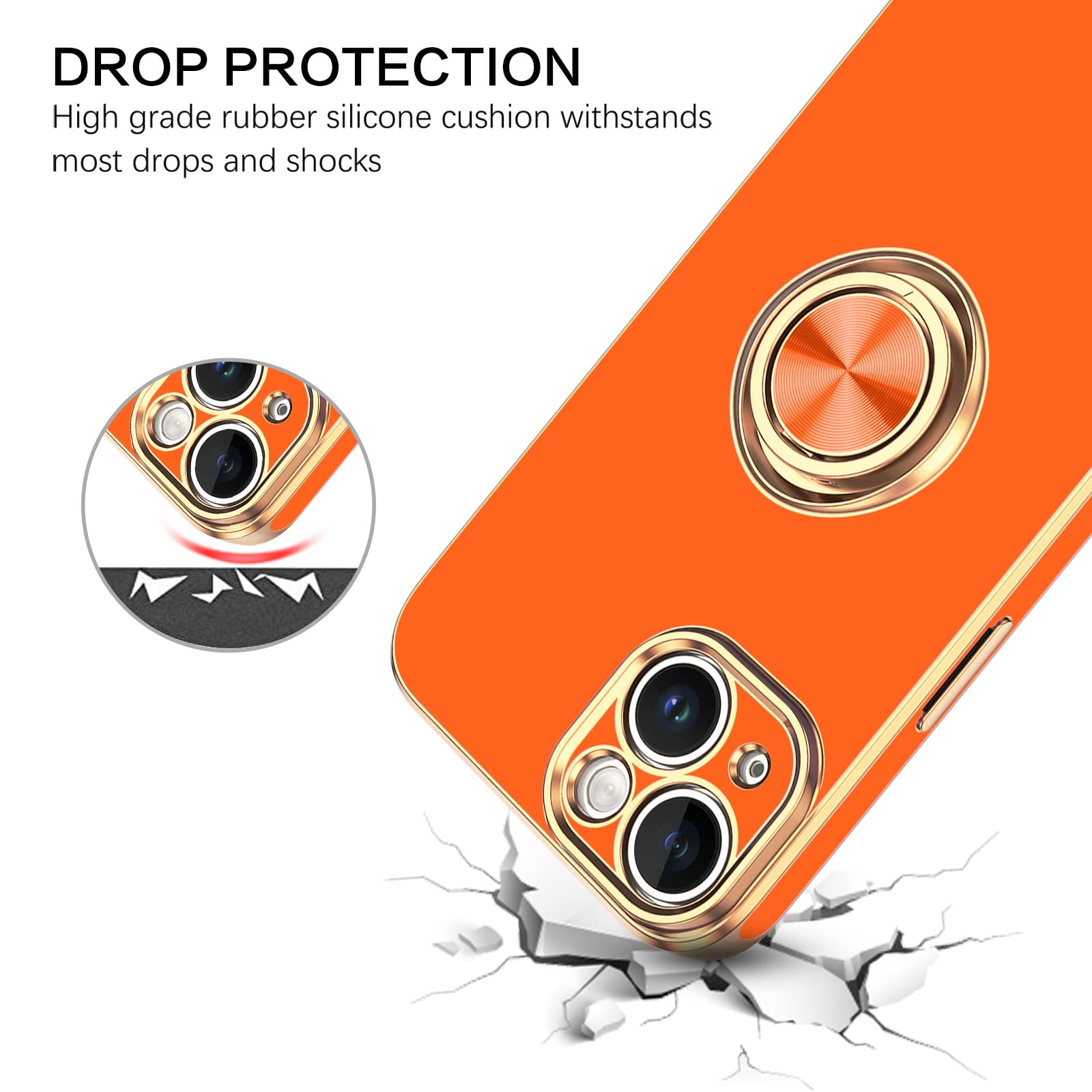 Veningo Compatible With Apple 14 Case,Phone Case For Apple 14,Slim Fit Soft 360 Ring Holder Kickstand Magnetic Car Mount Support