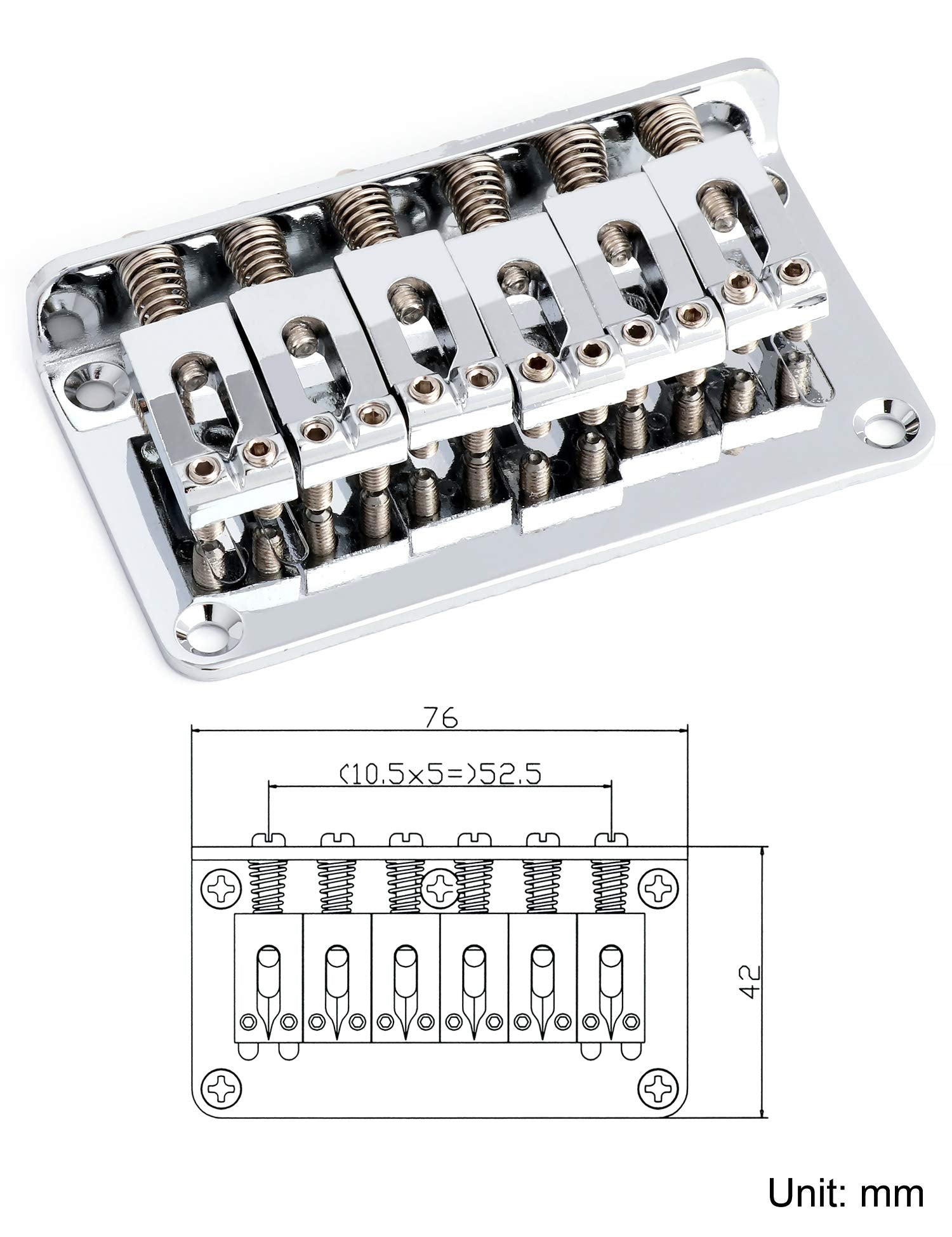Metallor Top Load Guitar Bridge Tailpiece Fixed Hardtail Saddle Bridge Compatible With 6 String Fender Strat Tele Style Electric