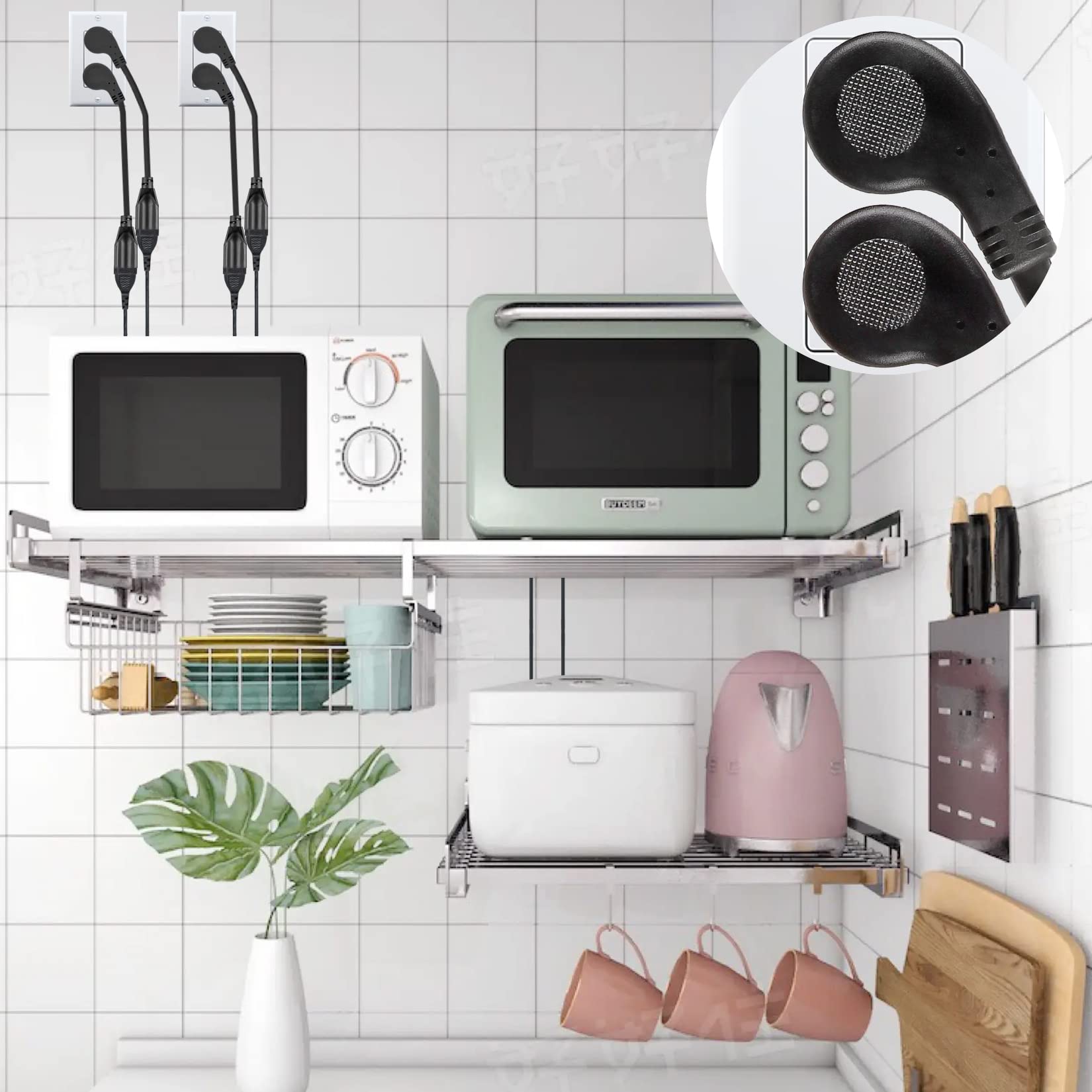 Vseer 1.5Feet 1875W 15A 14Awg Flat Plug Heavy Duty Extension Cord Outlet Saver 3 Prong Grounded Short Power Extension Cord,Ul Li