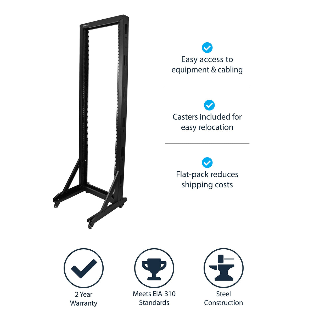 Startech.Com 2 Post 42U Mobile Open Frame Server Rack, Two Post 19In N ...