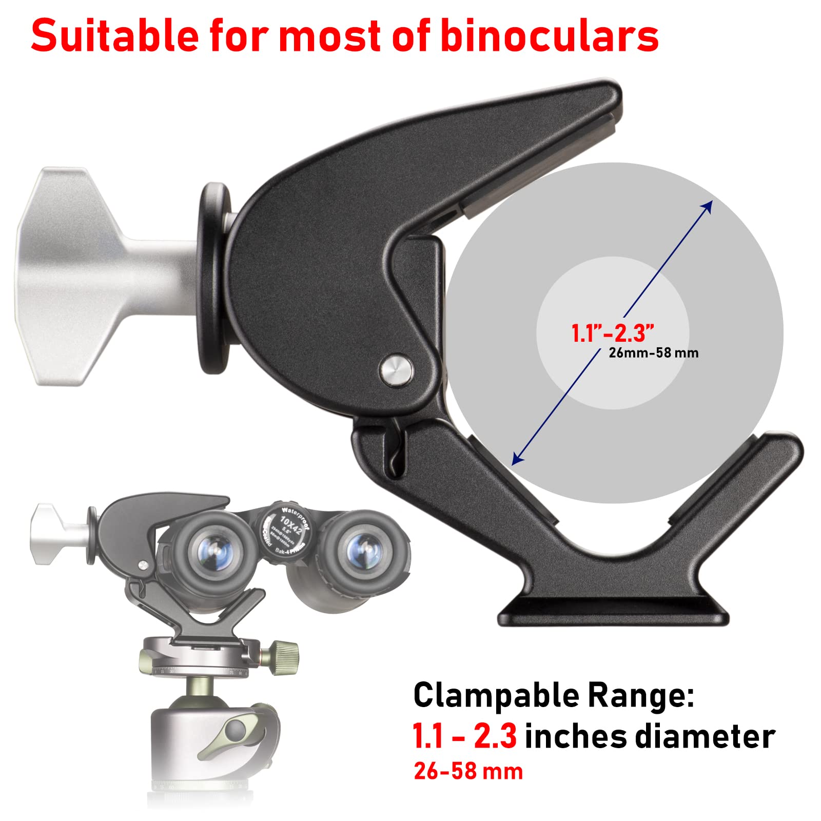 Binocular Tripod Mount Adapter,1/4'' 3/8'' Screw And Arca Quick Release Binocular Tripod Mount,Compatiable With Vortex Zeiss Nik