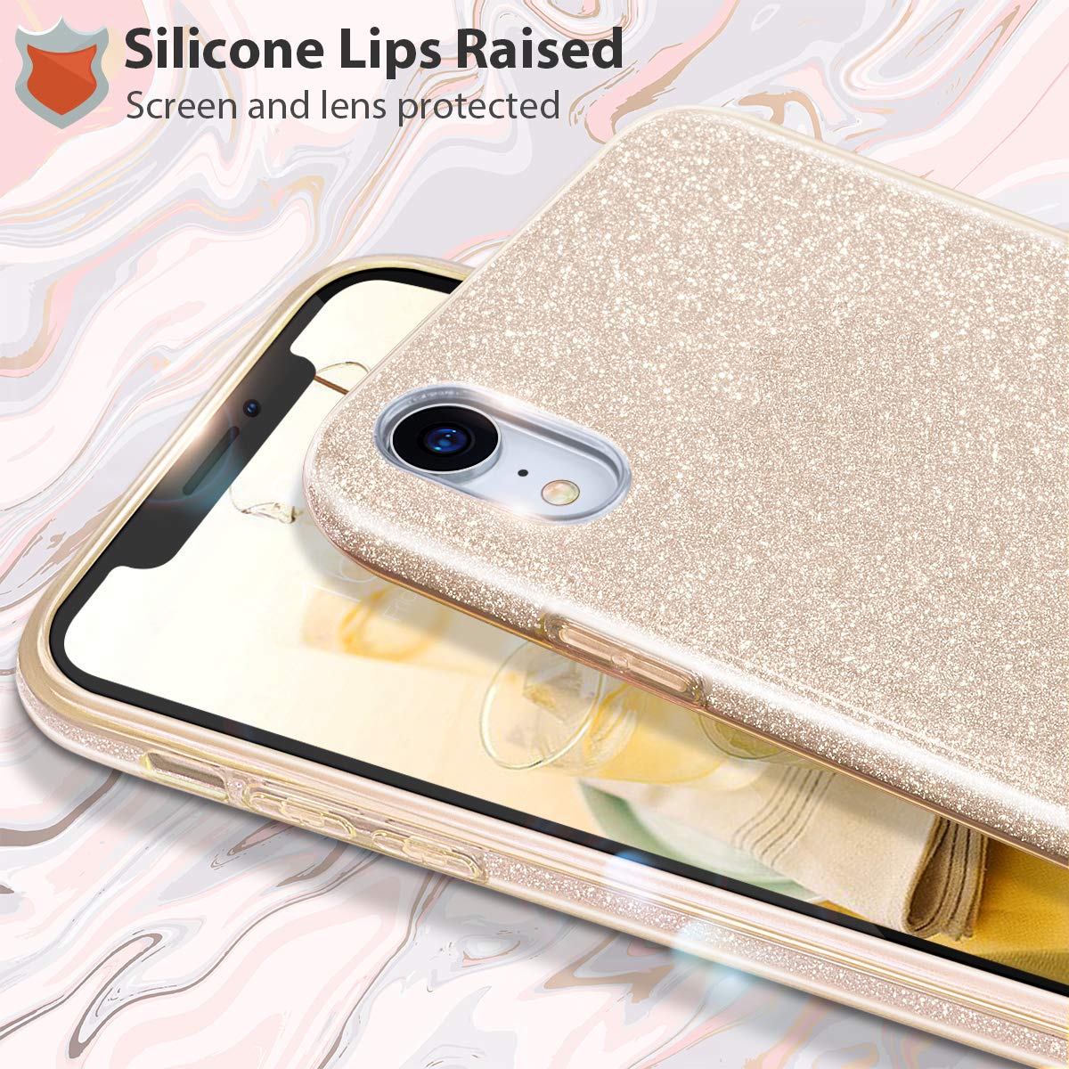 Mateprox Iphone Xr Case,Bling Sparkle Cute Girls Women Protective Case For Iphone Xr 6.1''(Gold)