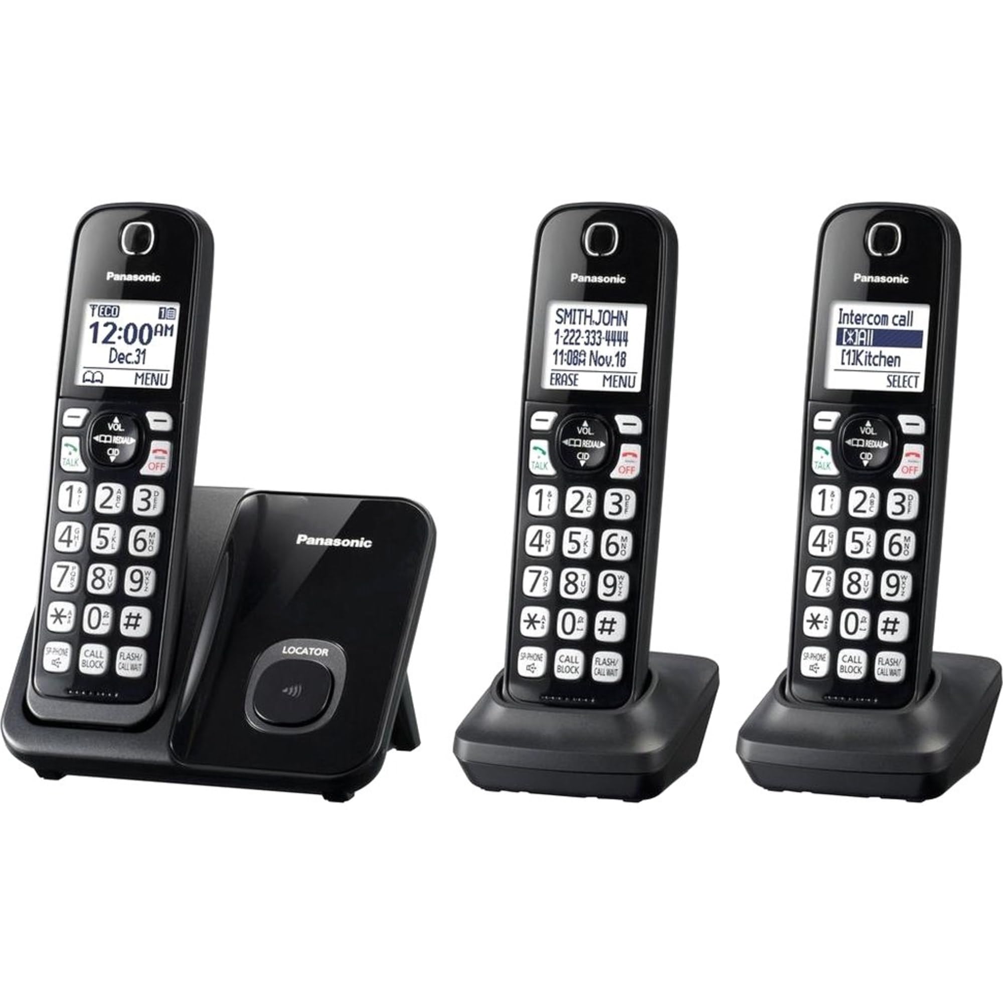 Panasonic Expandable Cordless Phone System With Call Block And High Contrast Displays And Keypads   3 Cordless Handsets   Kx Tgd
