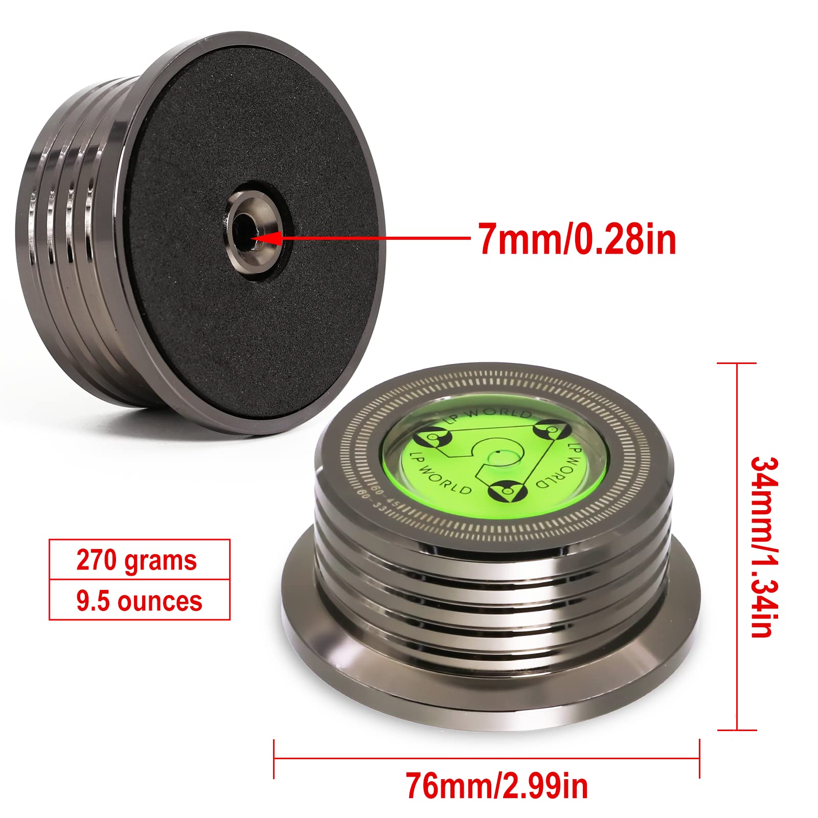 Kozyone Record Weight Stabilizer, Turntable Disc Record Stabilizer Clamp With Bubble Level For Vinyl Lp Record Player (Chrome Bl