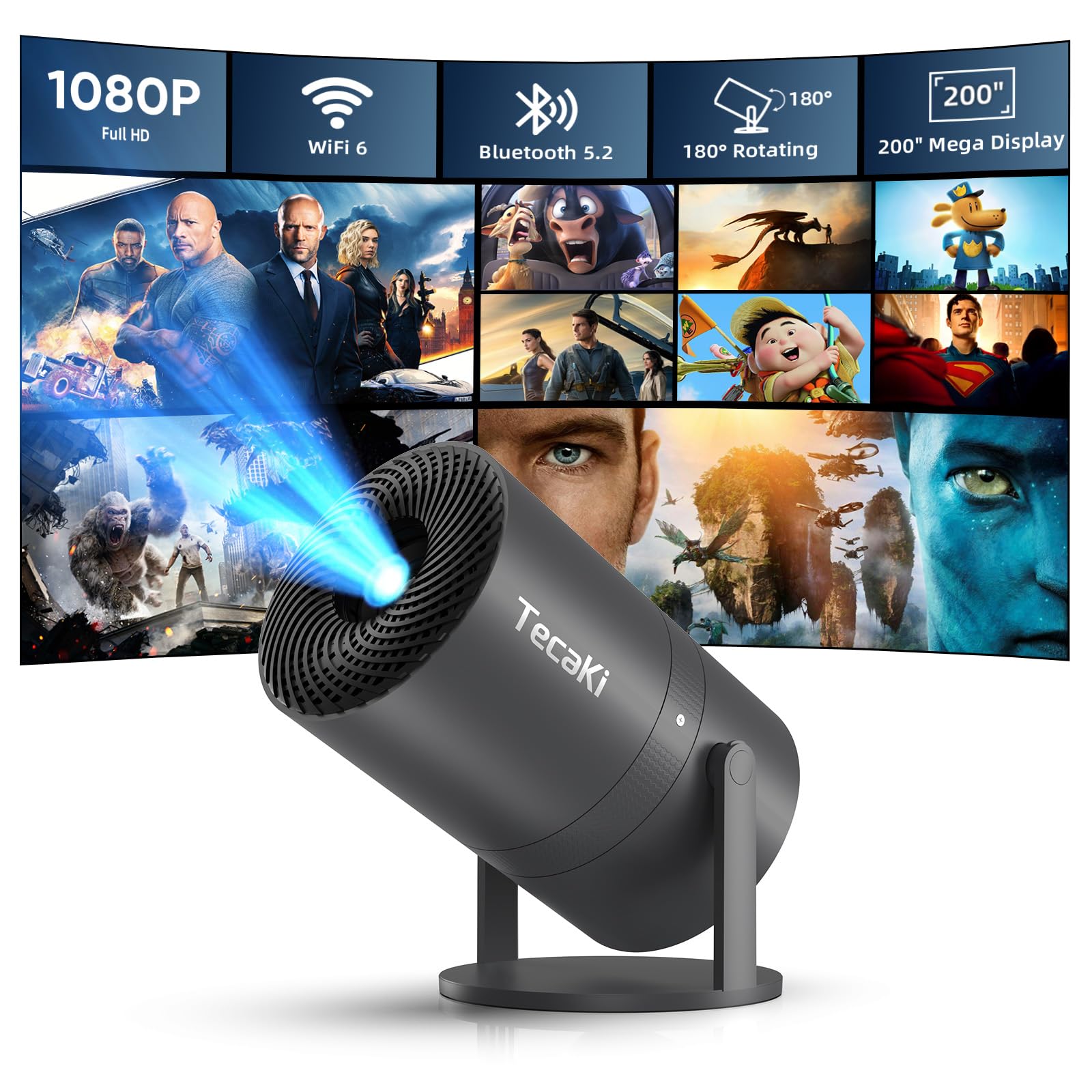 Mini Portable Projector with WiFi and Bluetooth,Support Movie Projector 1080P HD,Auto Keystone Correction,180 Rotatable,Compatib