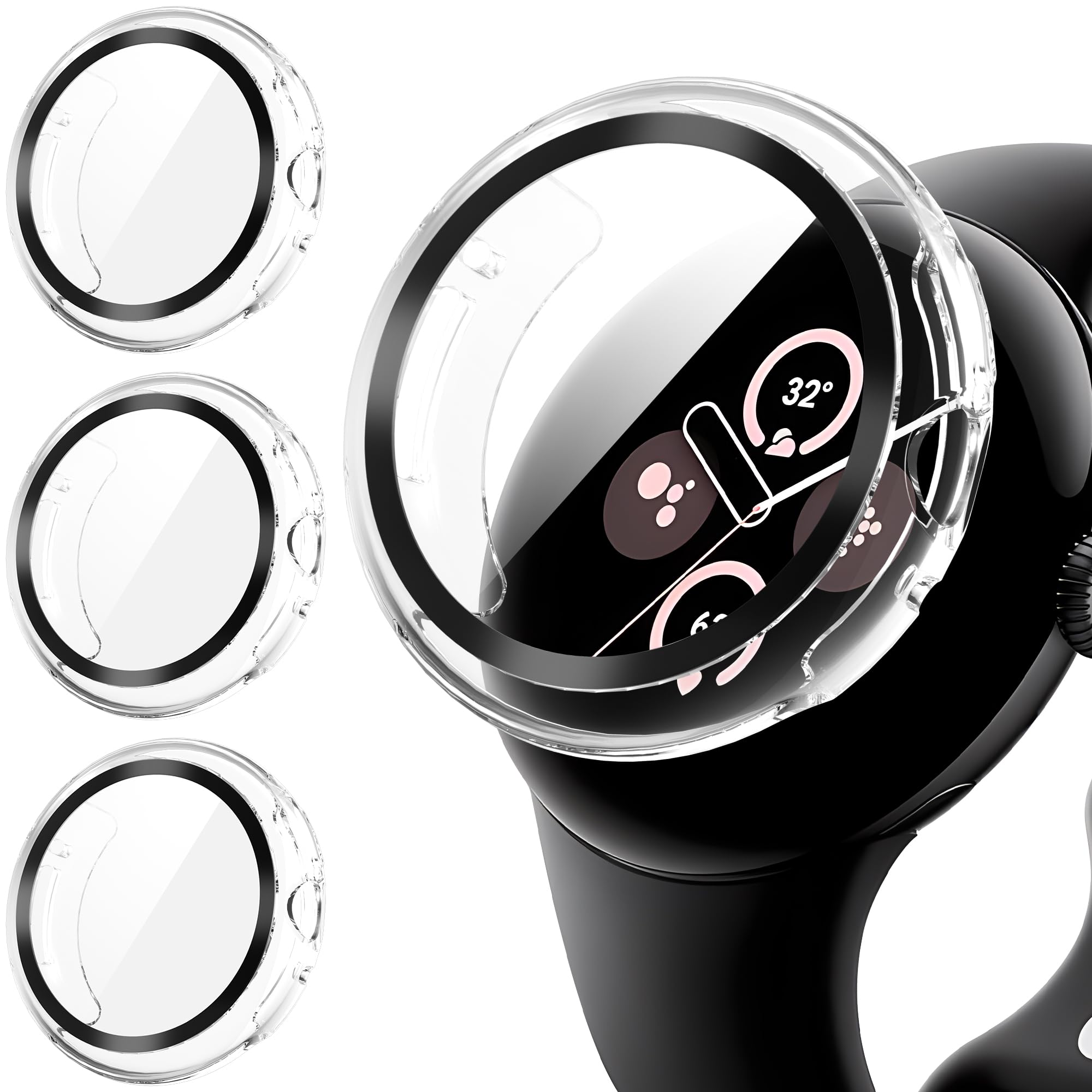 Suoman 3 Pack For Google Pixel Watch 3/Pixel Watch 2/Pixel Watch 41Mm Screen Protector Case, Tempered Glass Screen Protector+All