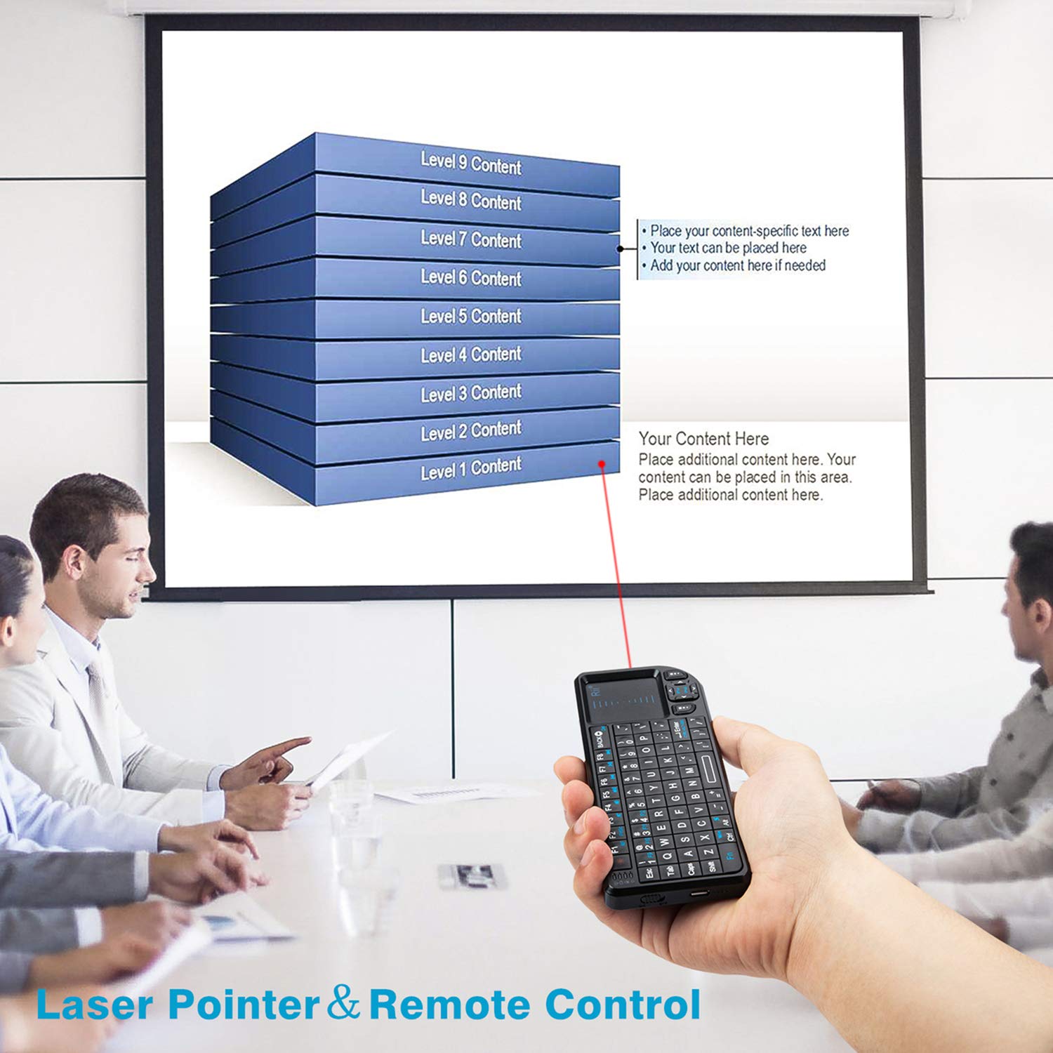 Rii Mini Wireless Keyboard With Touchpad&Qwerty Keyboard,Support Bluetooth &2.4G Connection,Built In Laser Pointer, Backlit Port