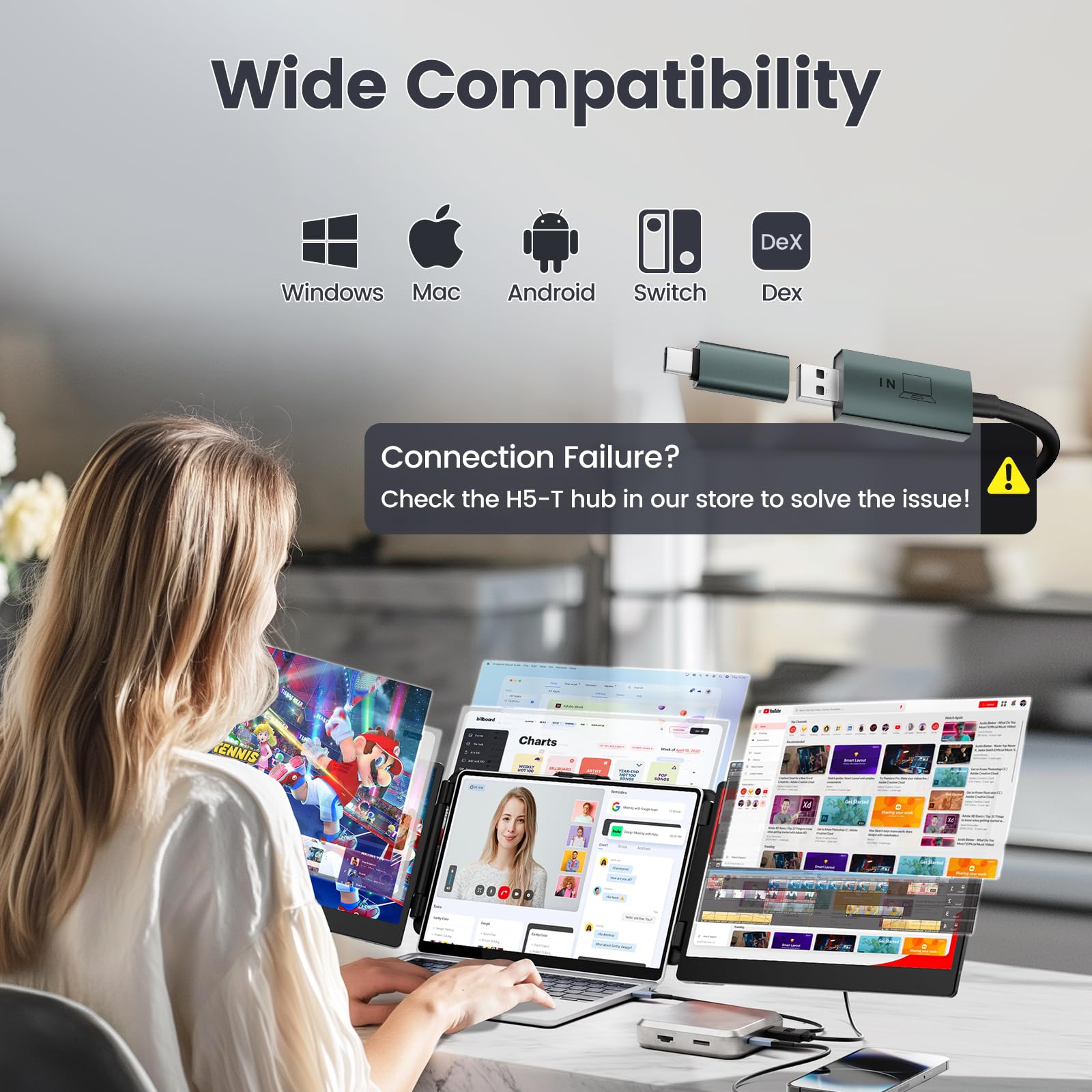 Teamgee Laptop Screen Extender, 14    Full Hd Portable Monitor For Laptop With Dual Speakers & Flexible Kickstand, Plug Play Lap