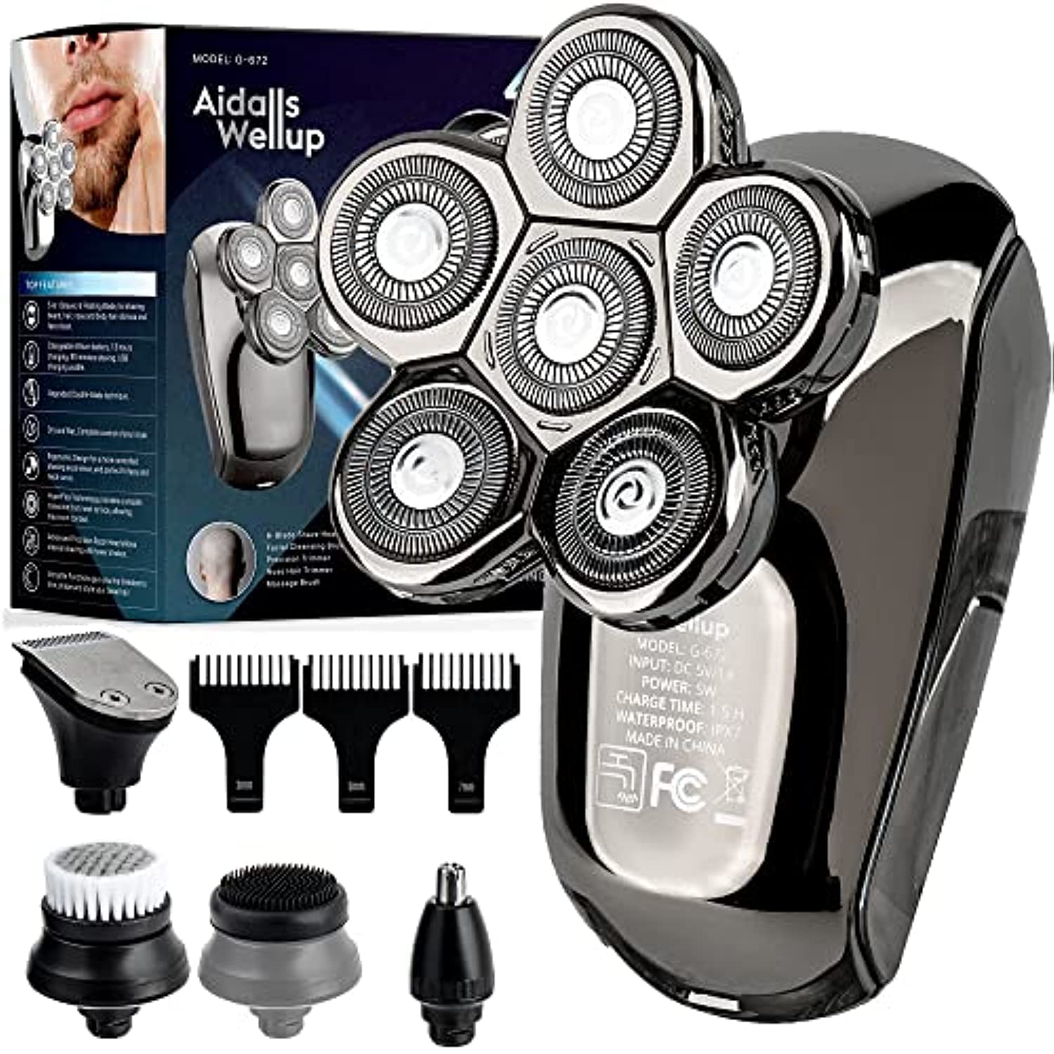 Aw 6D Head Shavers For Bald Men, Anti Pinch Electric Razor For Men, 5 In 1 Mens Grooming Kit With Nose Hair Trimmer, Beard Trimm
