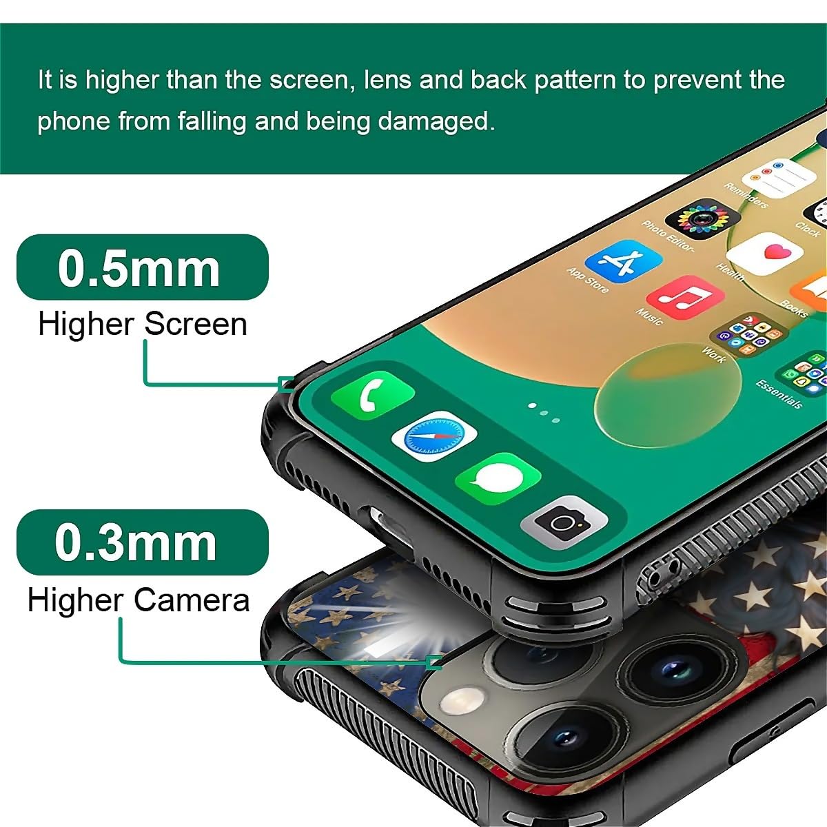 Fkbrcl4U For Iphone 13 Pro Max Case, Red American Flag Horse Cross Pattern Graphic Design Girl Boy Soft Silicone Hard Acrylic Sh