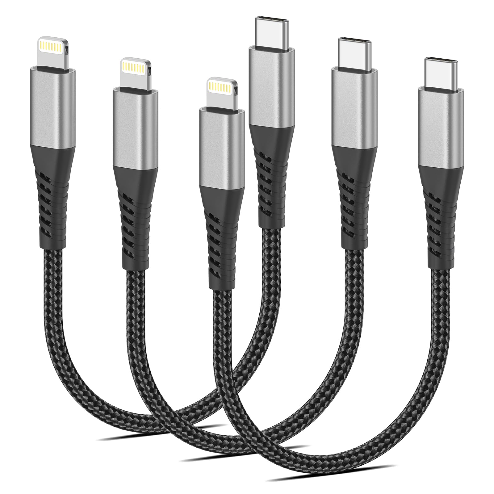 Usb C To Lightning Cable 1Ft, 3 Pack [Mfi Certified] Braided Lightning Cord Fast Charging Compatible With Iphone 14 13 12 11 Pro Max Xr Xs 8 Se