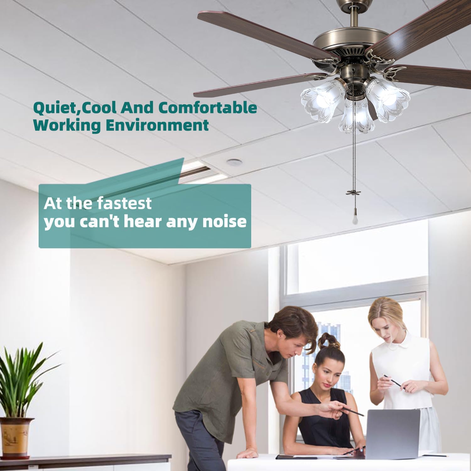 Twlite 52 Inch Indoor Ceiling Fan With Pull-Chain And Three Led Light Bulbs Base, Traditional 3-Speeds Reversible Blades Ceiling